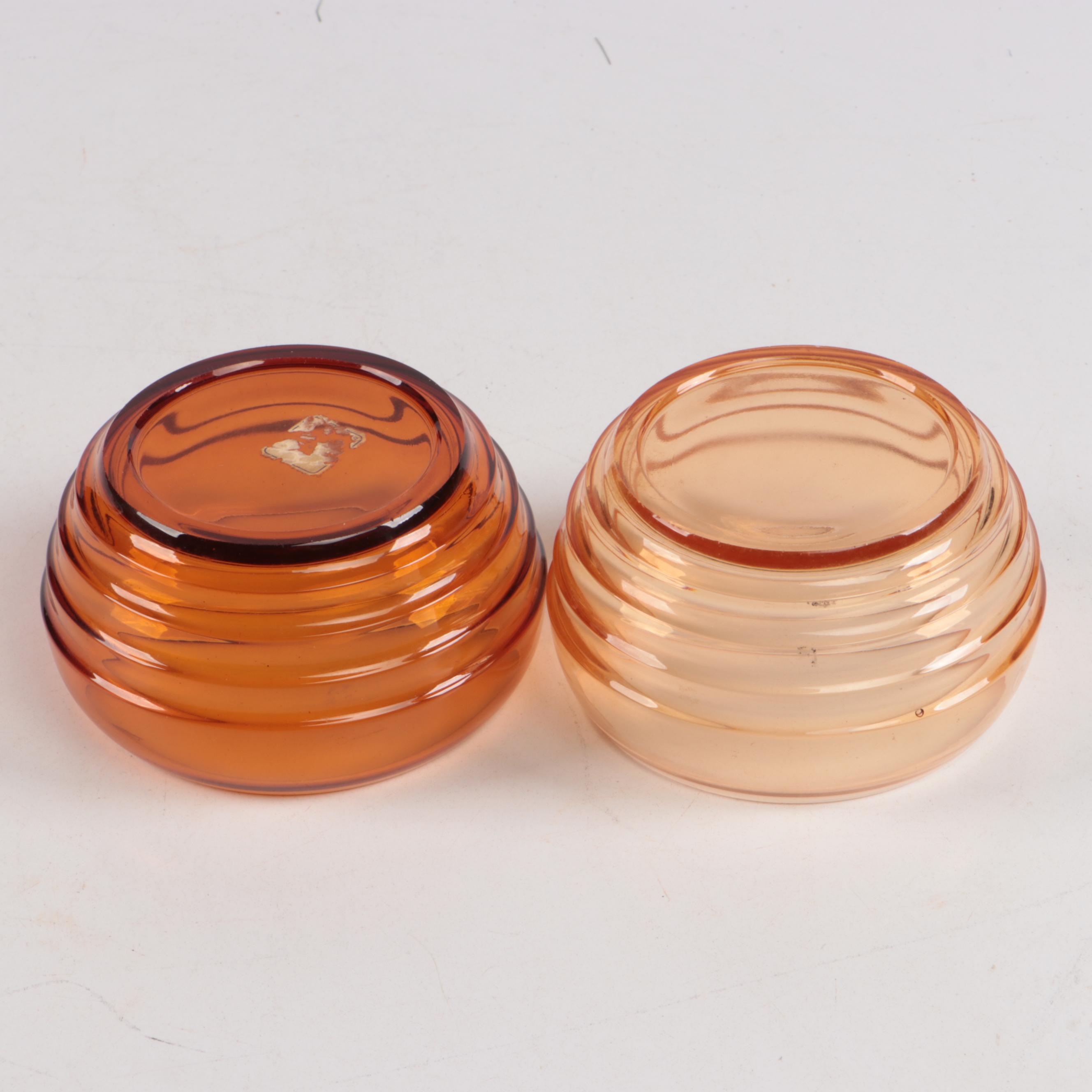 Scalloped Capiz Shell Bowl and Beehive Glass Bowls with Celluloid Lids