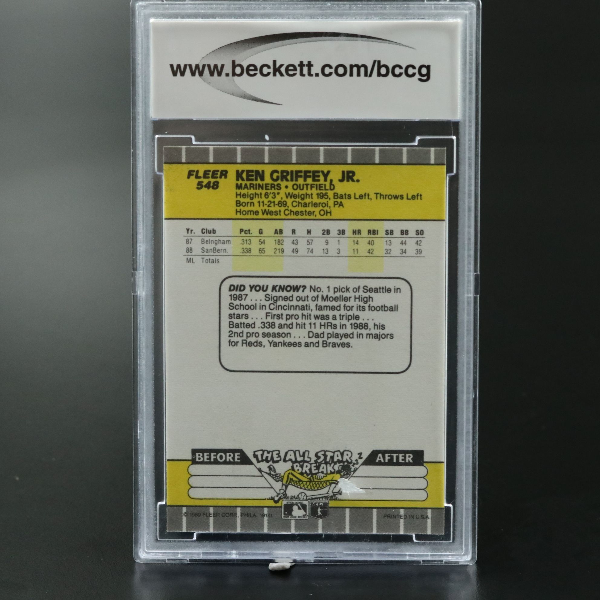 1989 Fleer Ken Griffey Jr. Seattle Mariners Rookie Card Graded BCCG 10