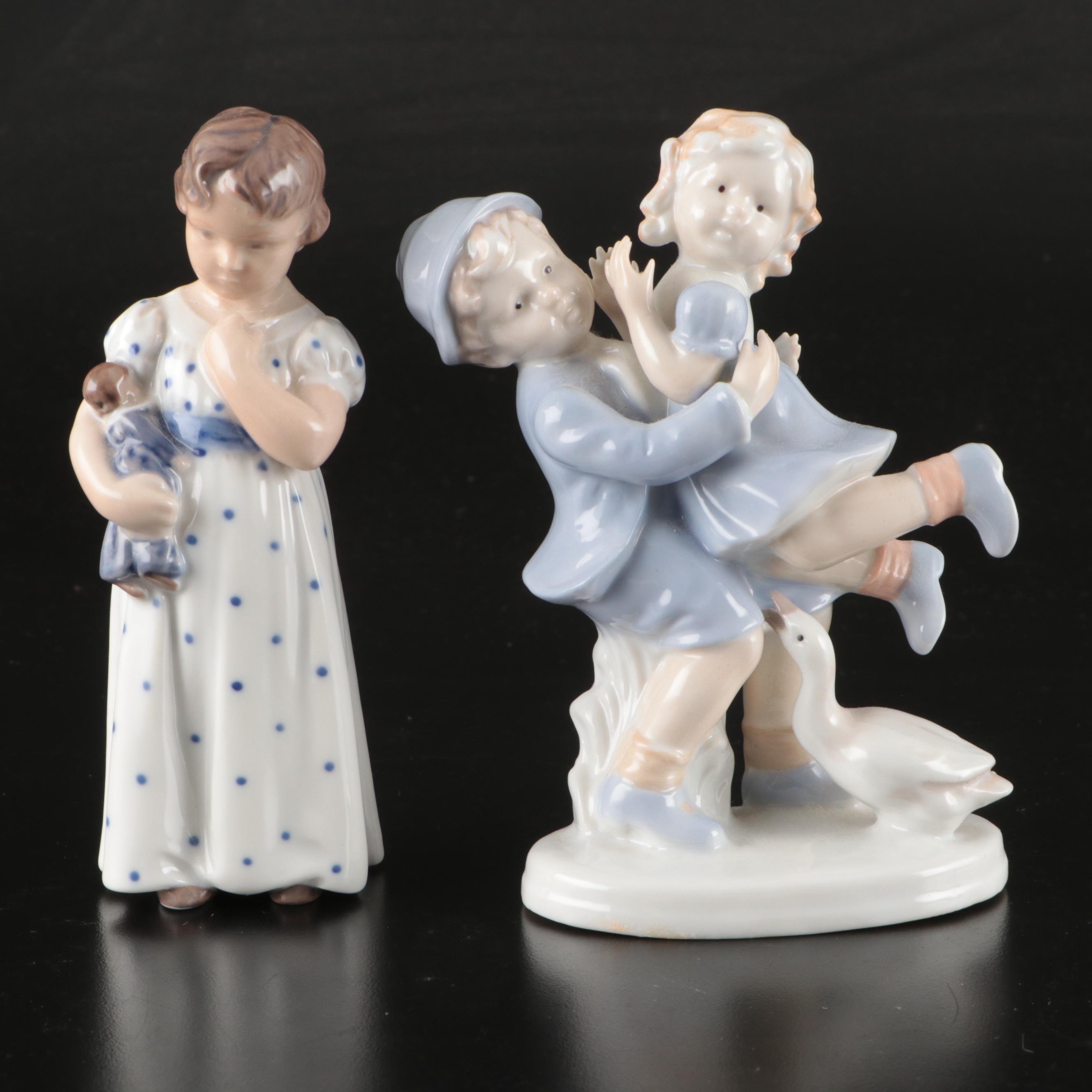 Royal Copenhagen "Girl with Doll" Porcelain Figurine and More