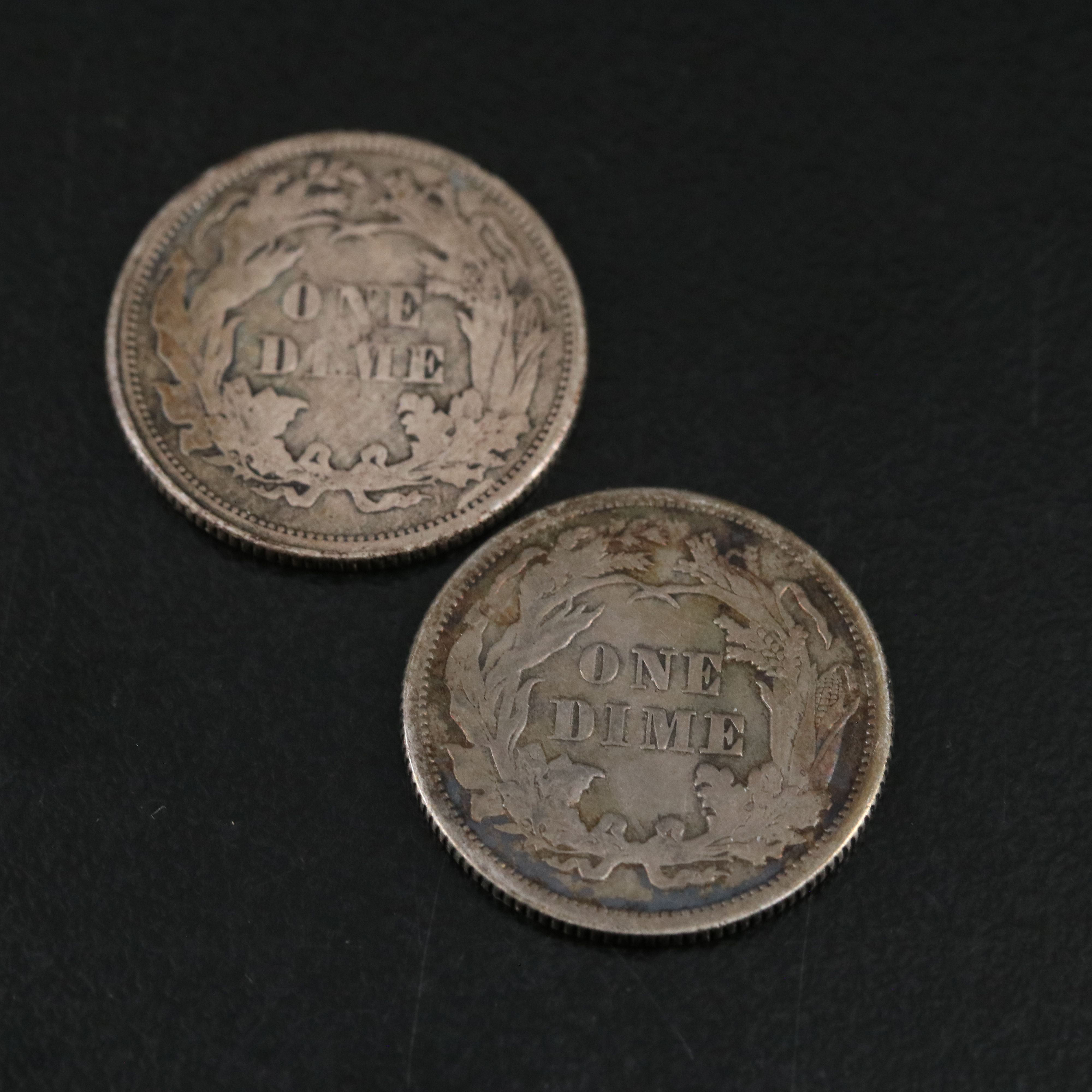 Six Different Silver Seated Liberty Dimes