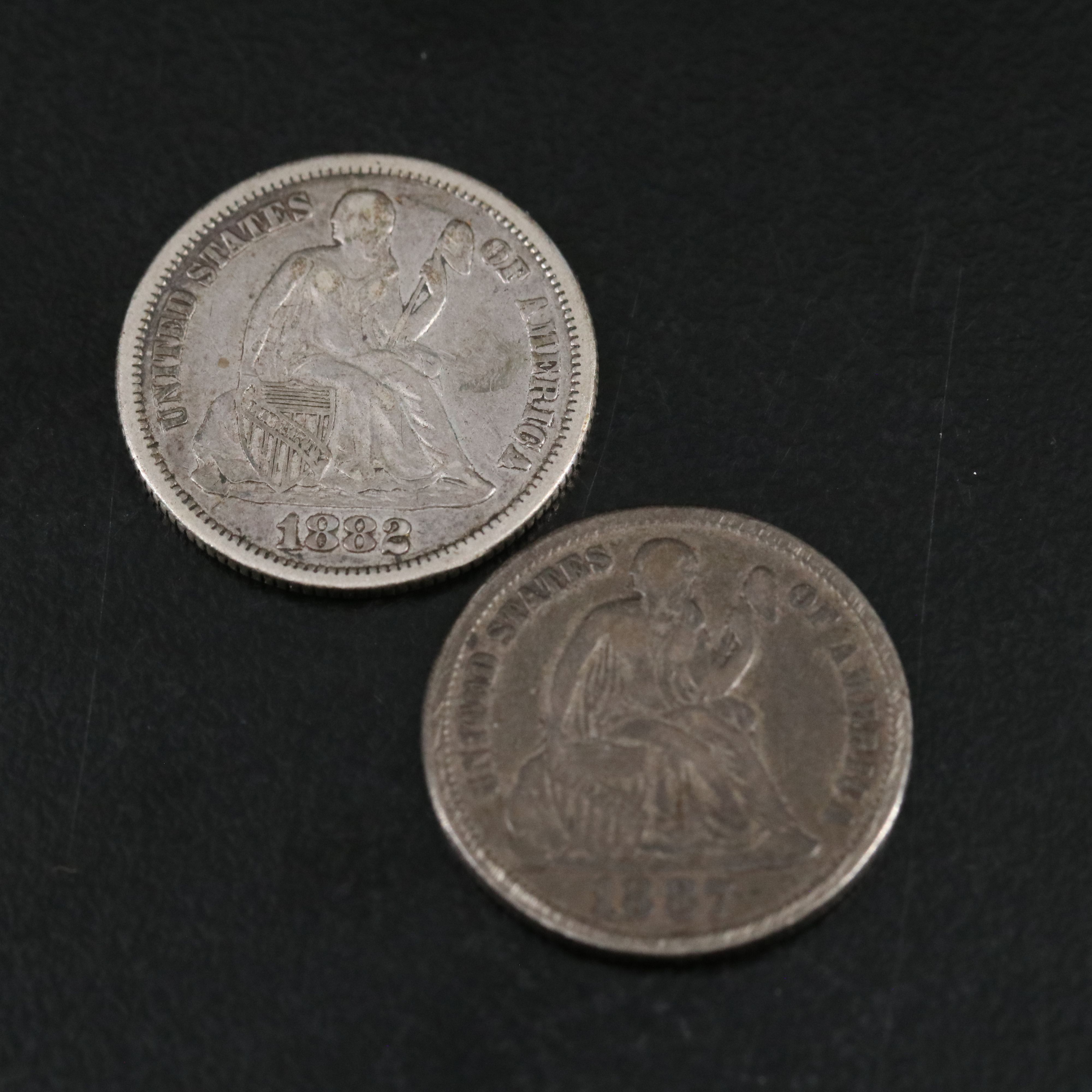 Six Different Silver Seated Liberty Dimes