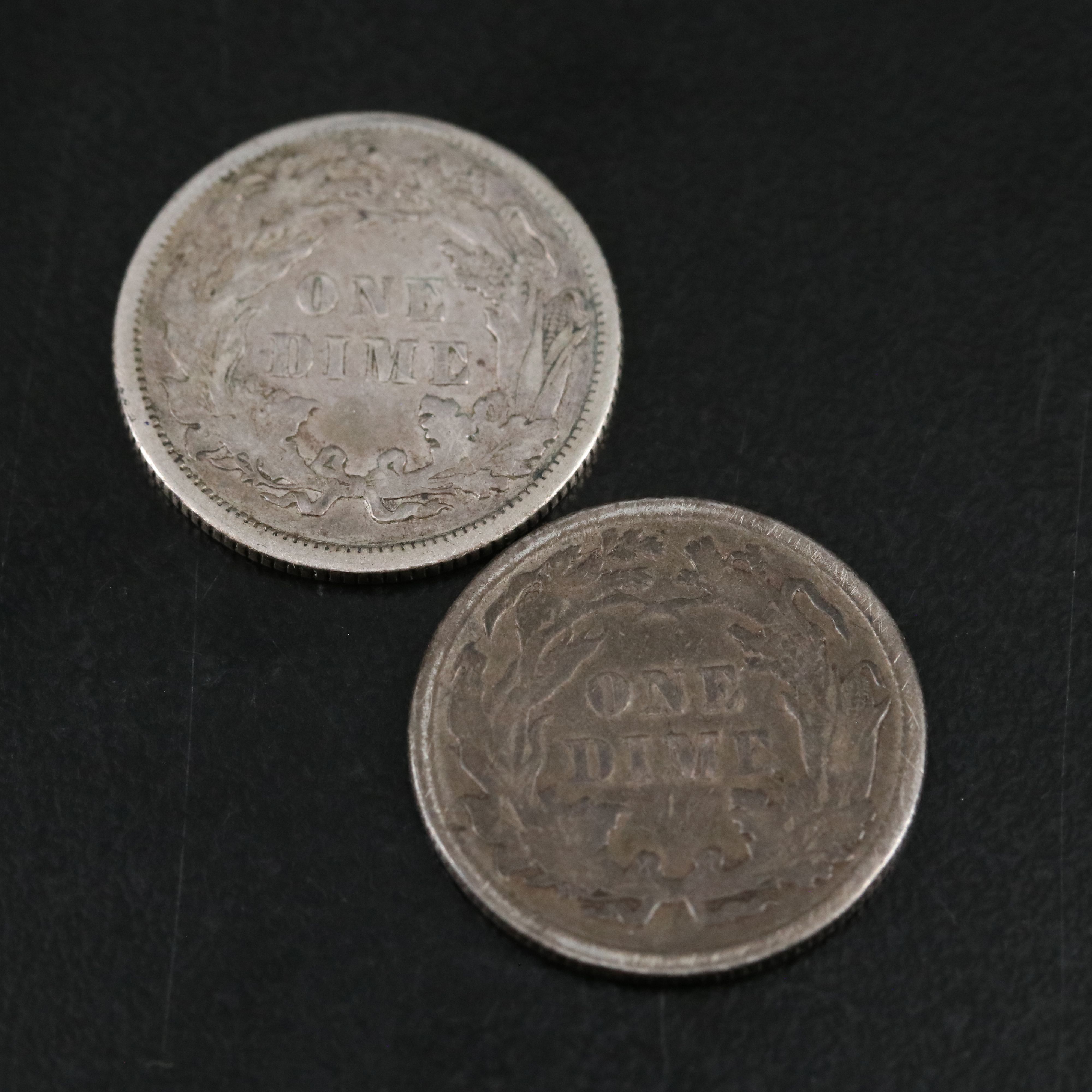 Six Different Silver Seated Liberty Dimes
