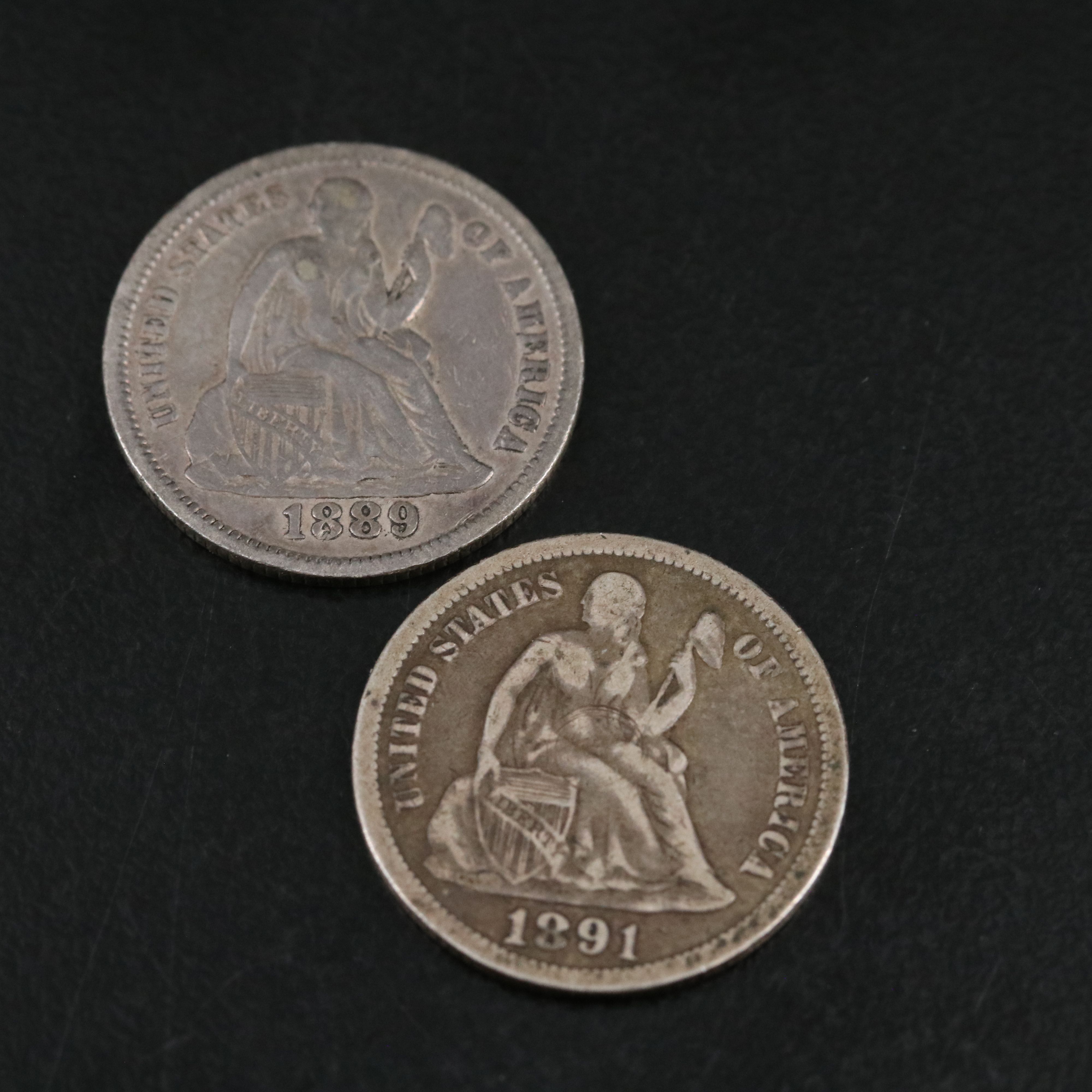 Six Different Silver Seated Liberty Dimes