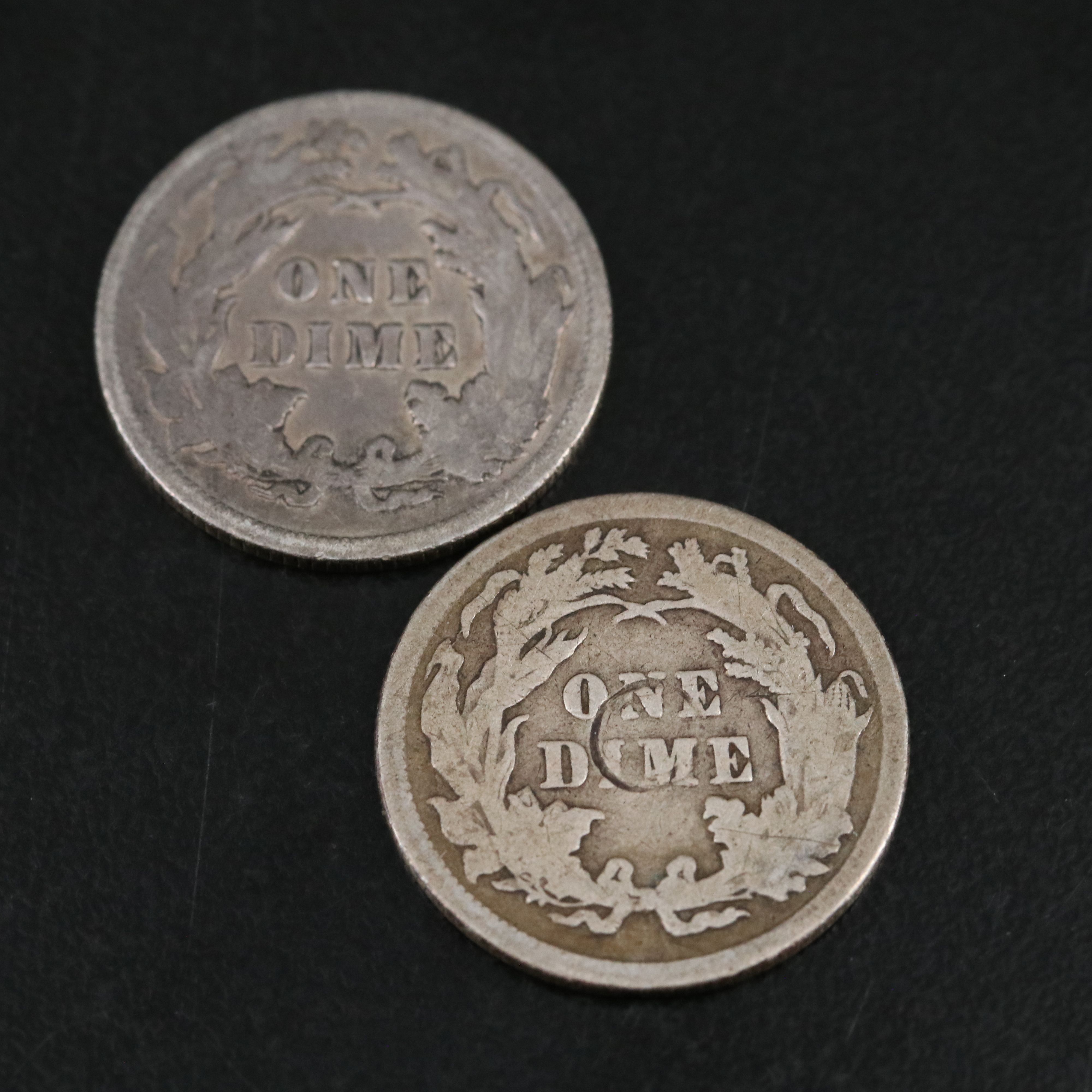 Six Different Silver Seated Liberty Dimes