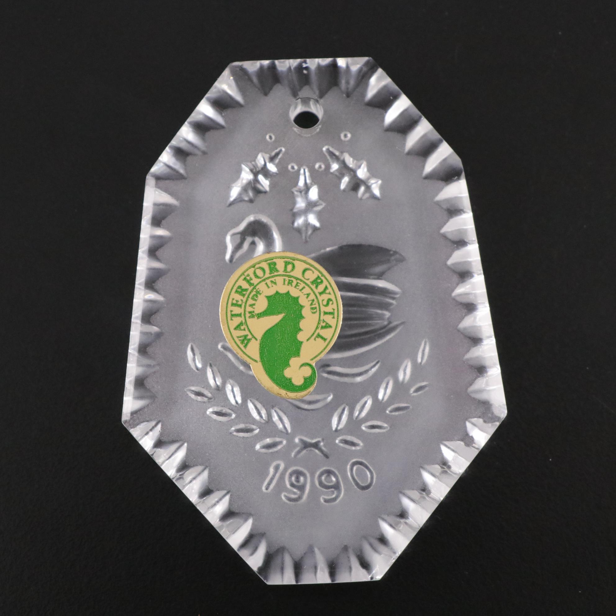 Waterford Crystal Annual 1989 & 1990 Ornaments with Pandora Porcelain Santa