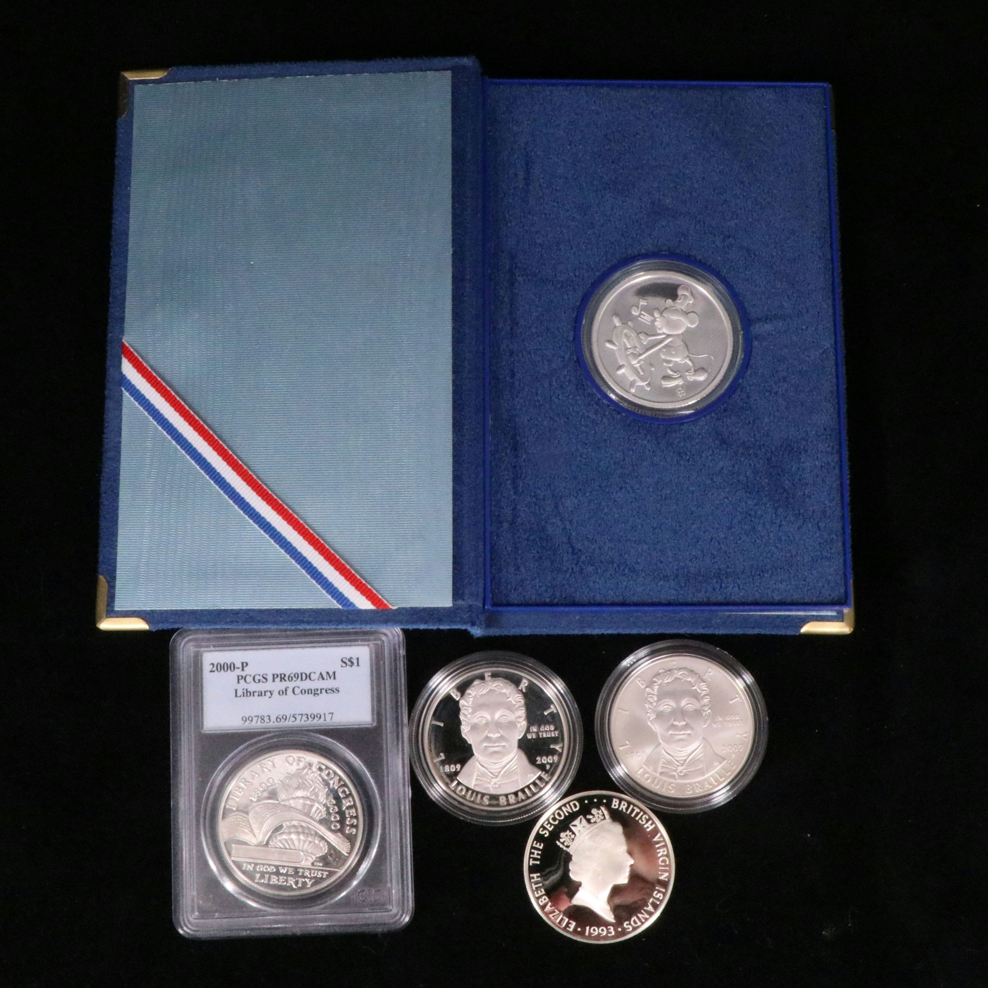 Five U.S. and Foreign Silver Commemorative Coins
