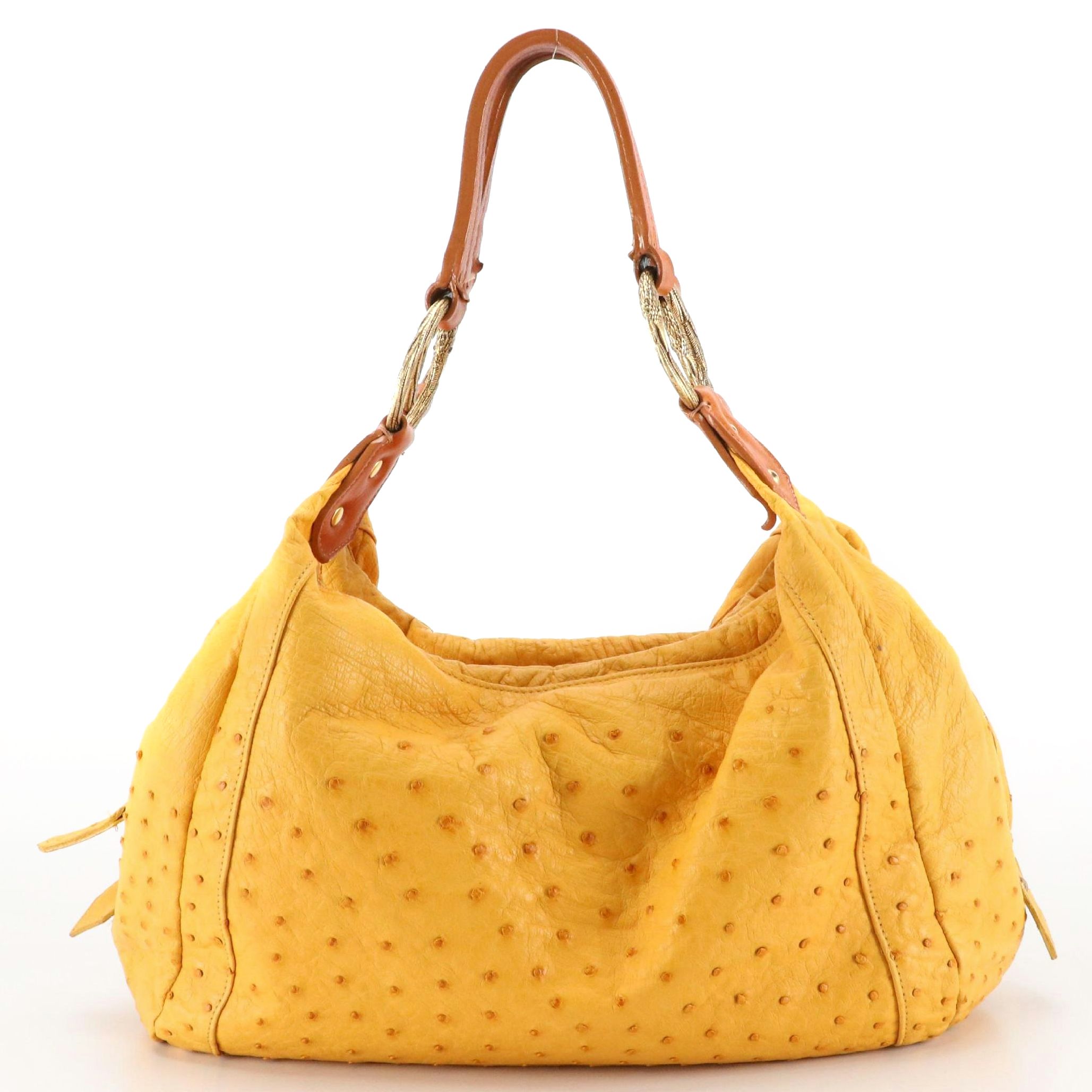 Sarah Hearey Hobo Shoulder Bag in Yellow Ostrich Leather