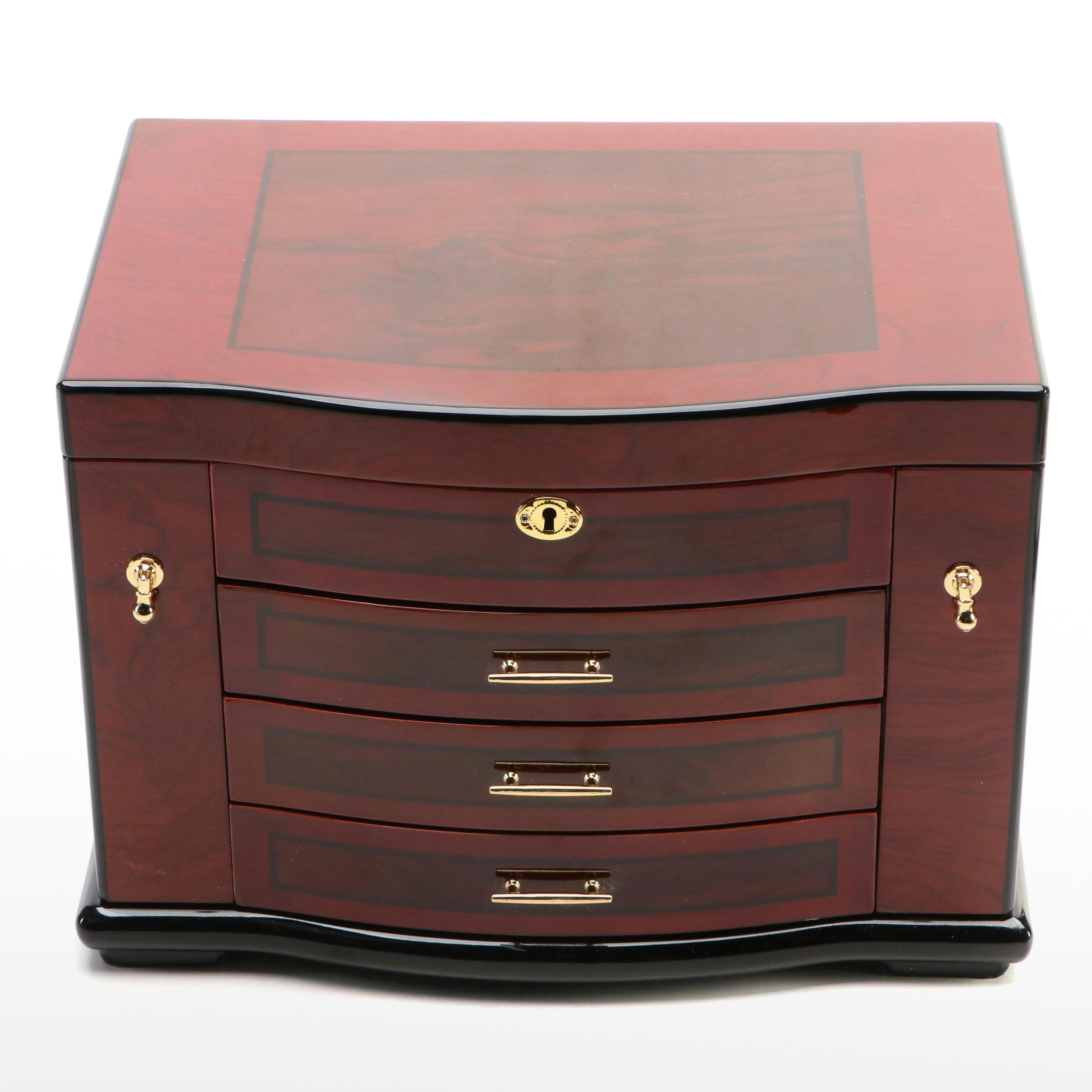 Jere High Gloss Walnut Finish and Burl Laminate Jewelry Chest