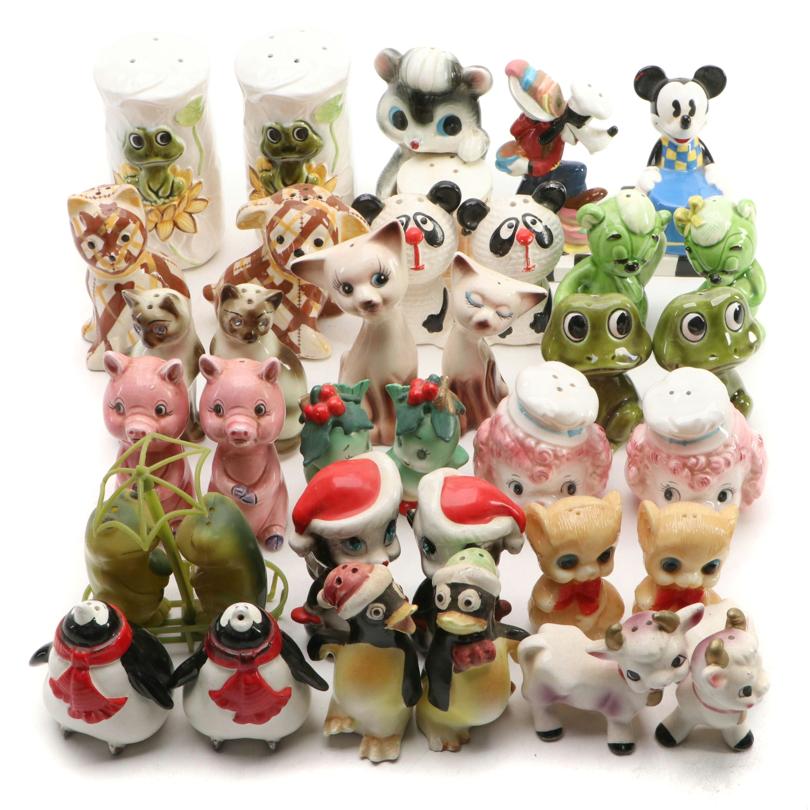 Japanese Porcelain and Resin Novelty Character Salt and Pepper Shakers