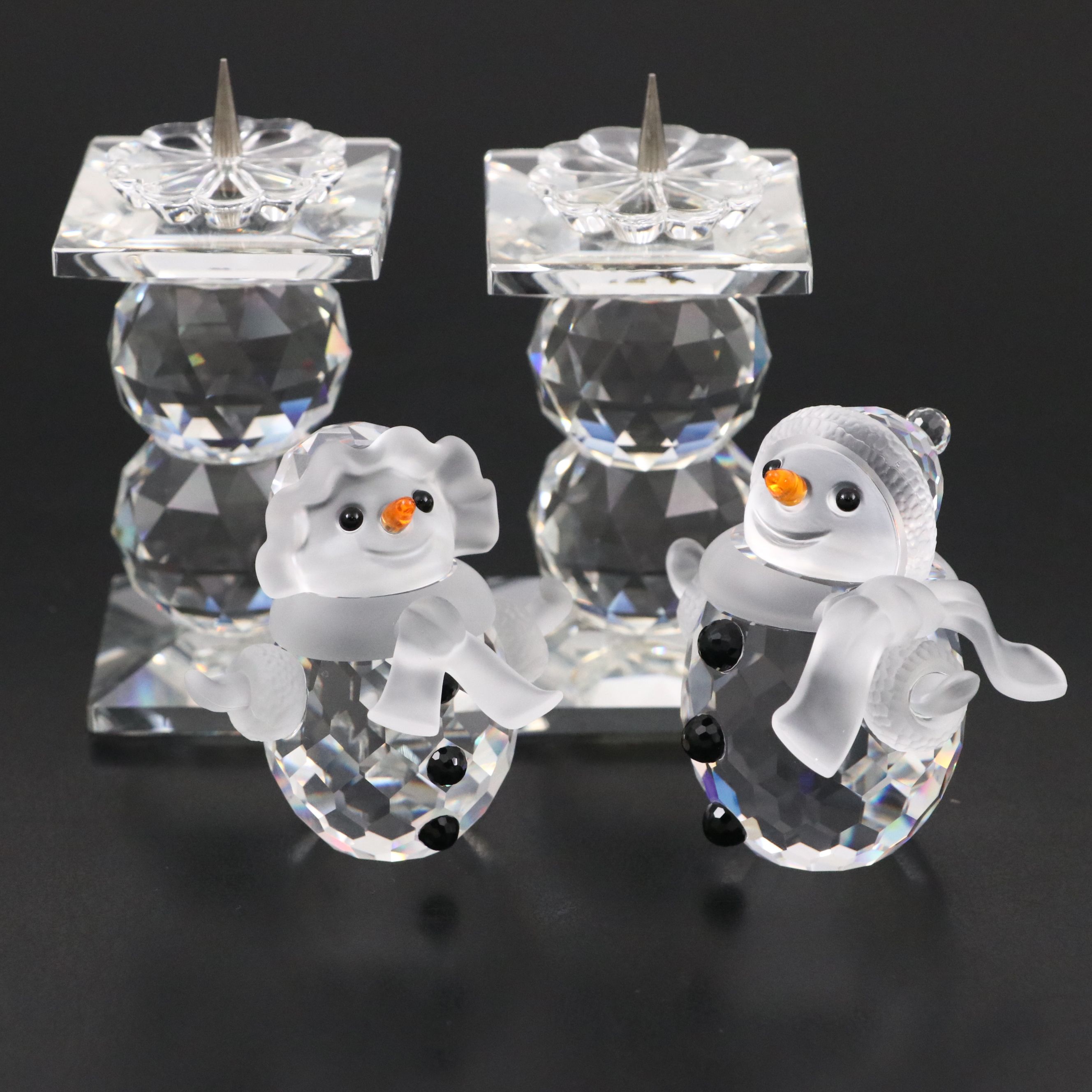 Swarovski Crystal Snow People Figurines and Candle Holders