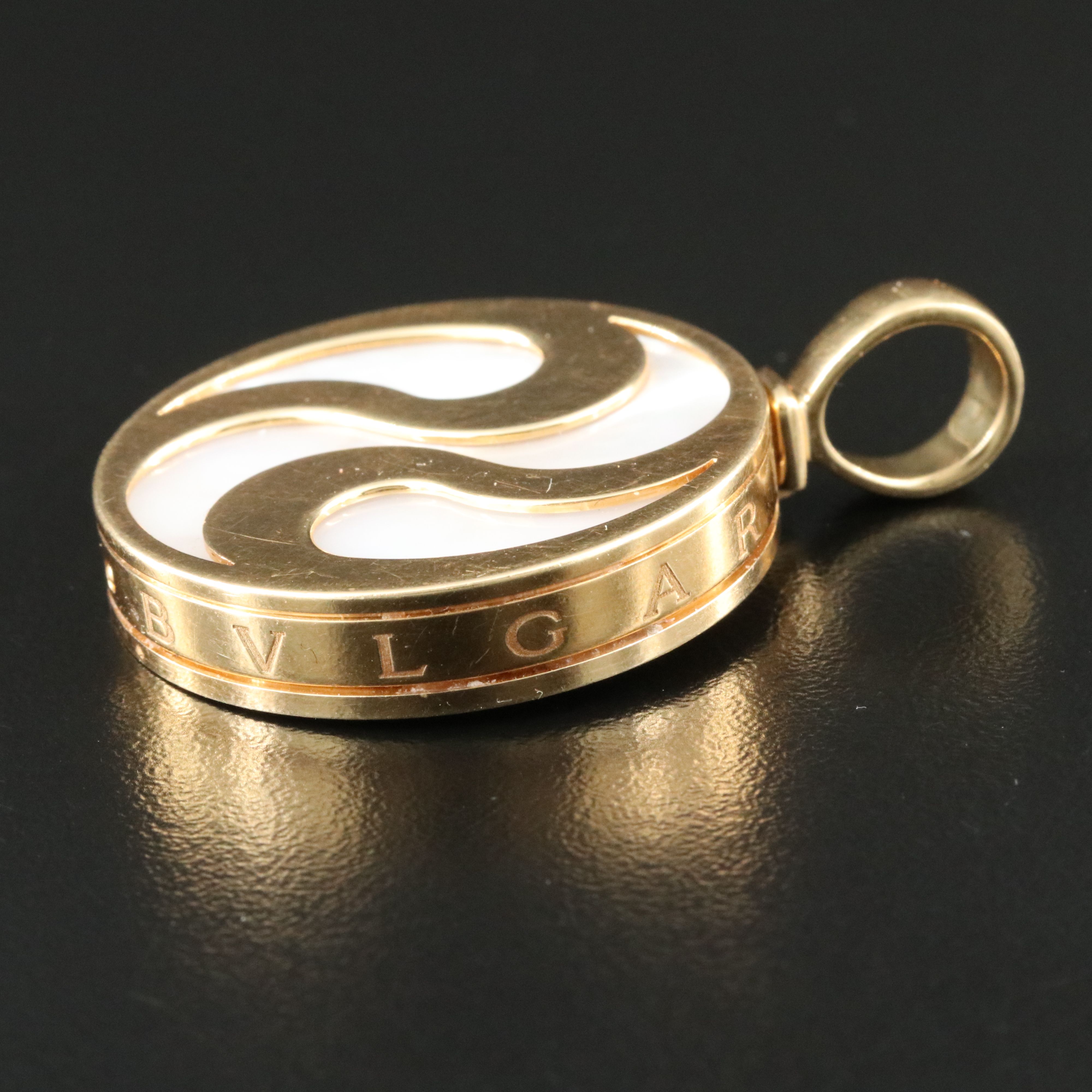 Bulgari BVLGARI 18K, Steel and Mother of Pearl Yin Yang Spinning Pendant