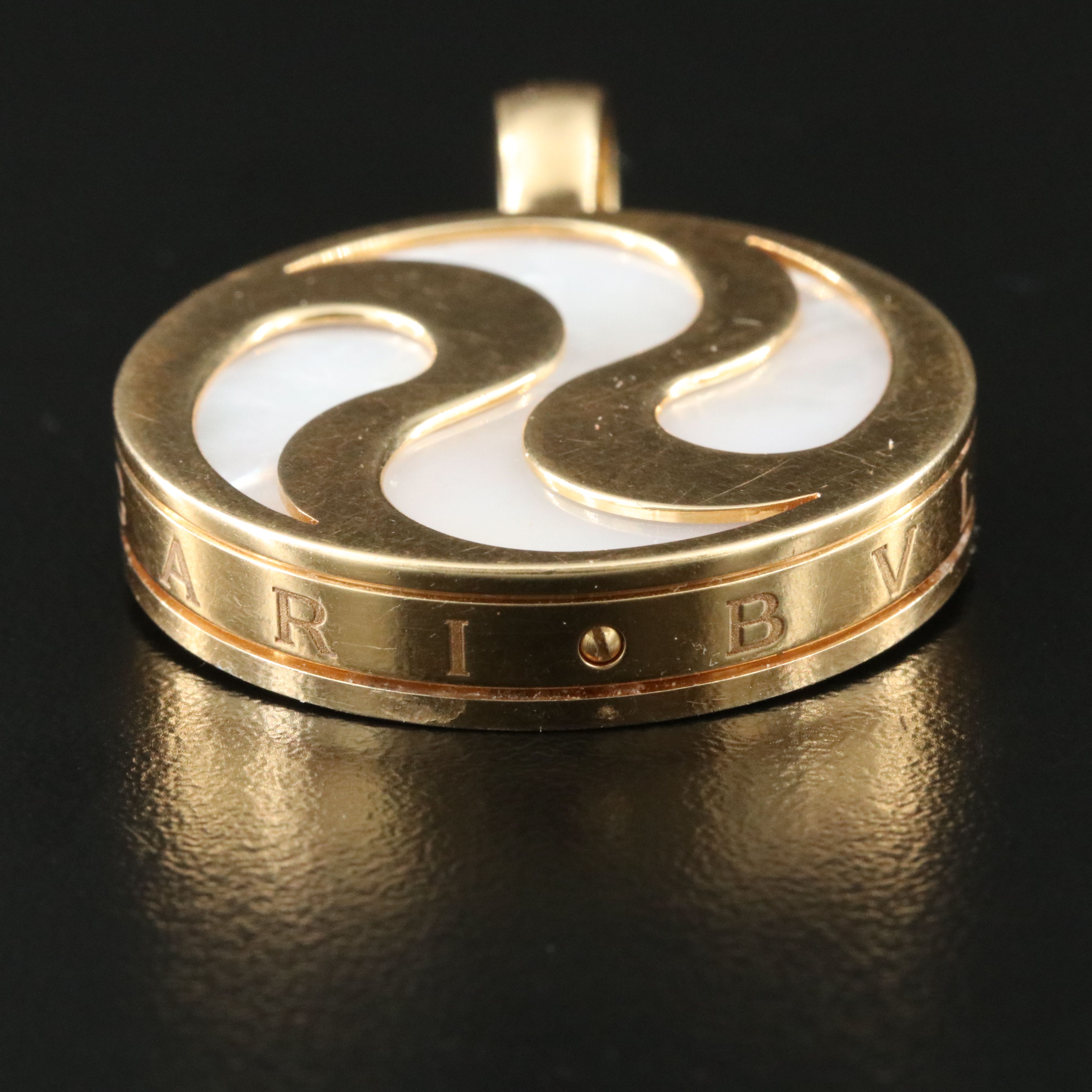Bulgari BVLGARI 18K, Steel and Mother of Pearl Yin Yang Spinning Pendant