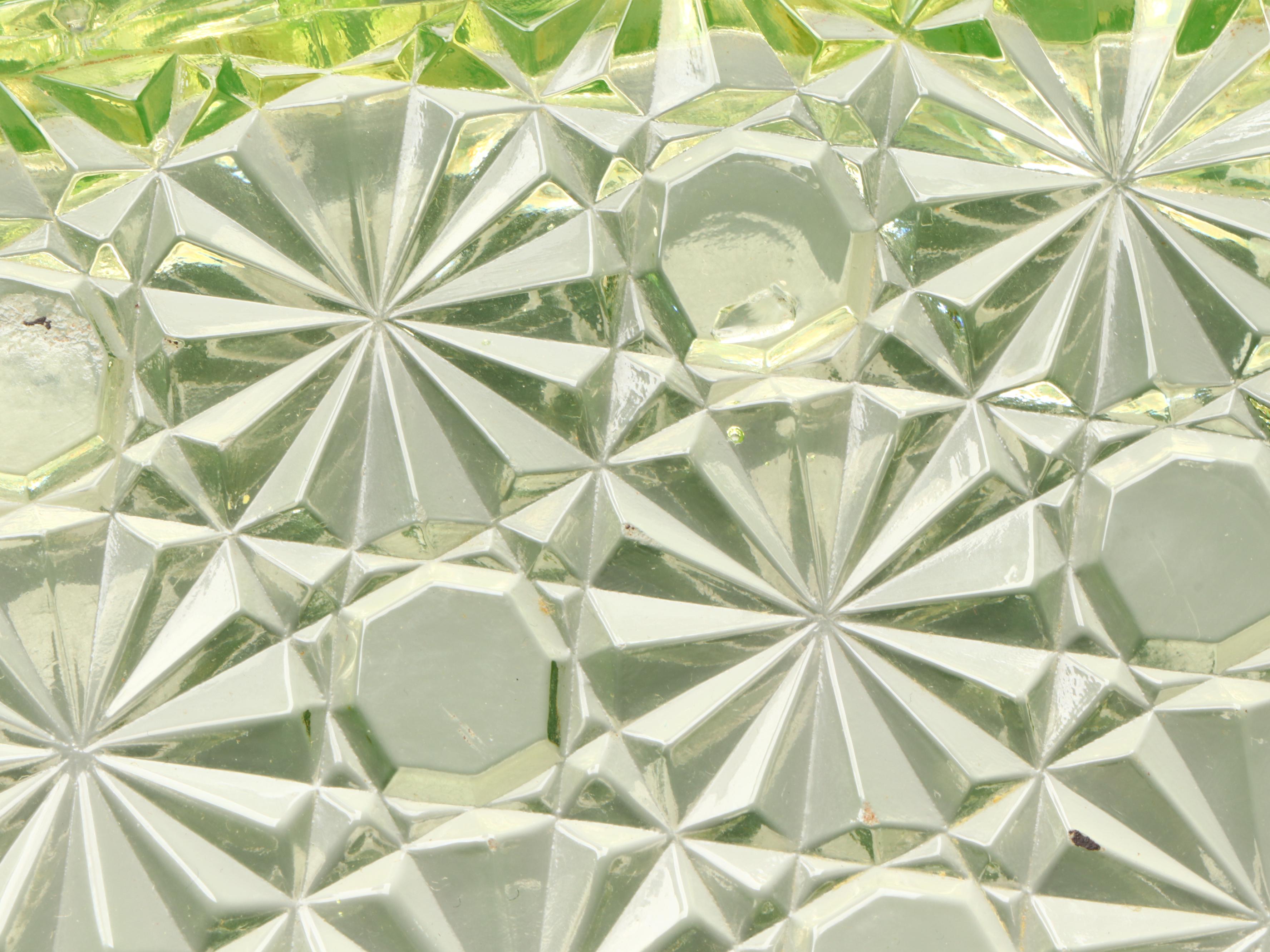 Canary Yellow "Daisy and Button" Pressed Vaseline Glass Serving Dishes and Tray