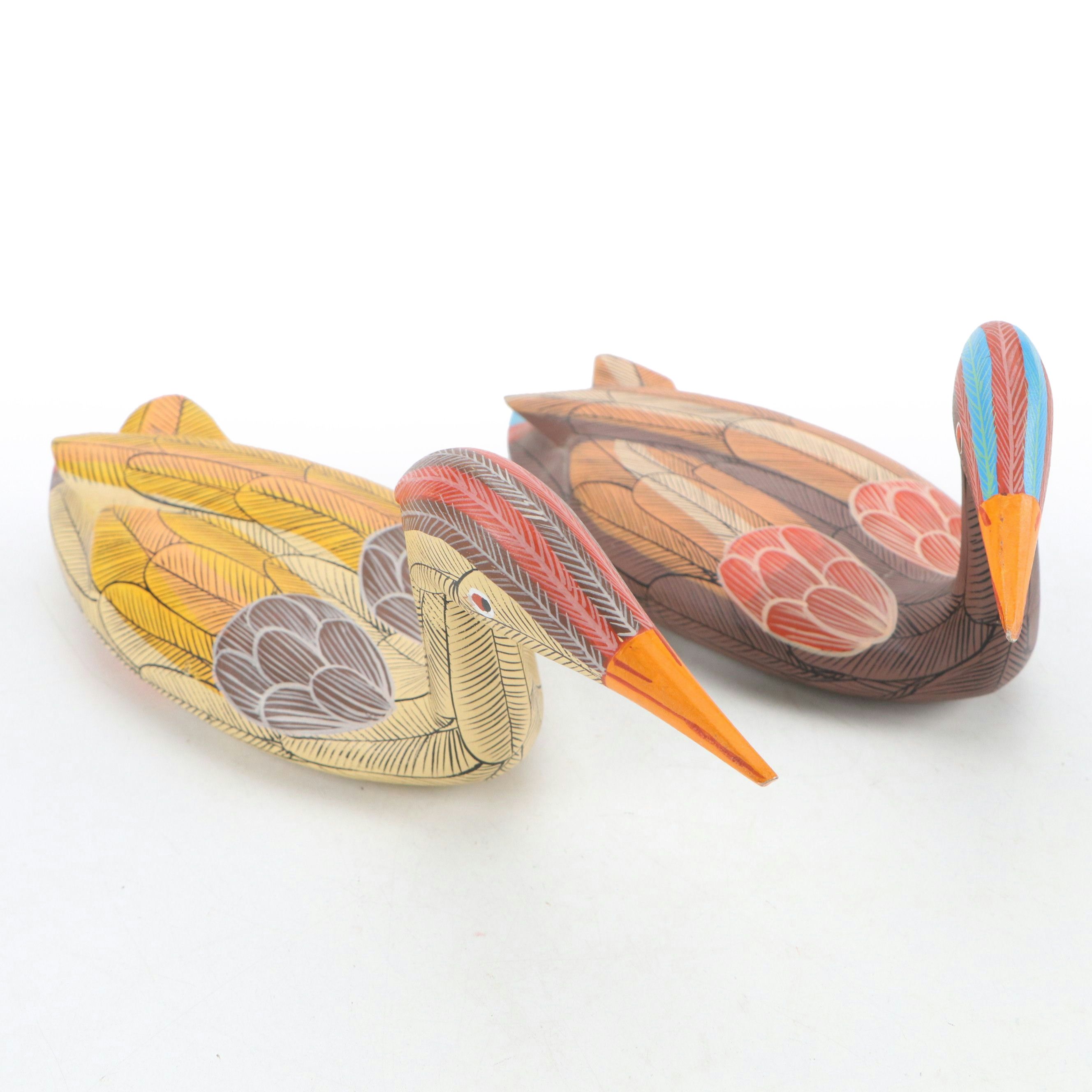 H. Rosier Hand-Painted Carved Wooden Crested Ducks