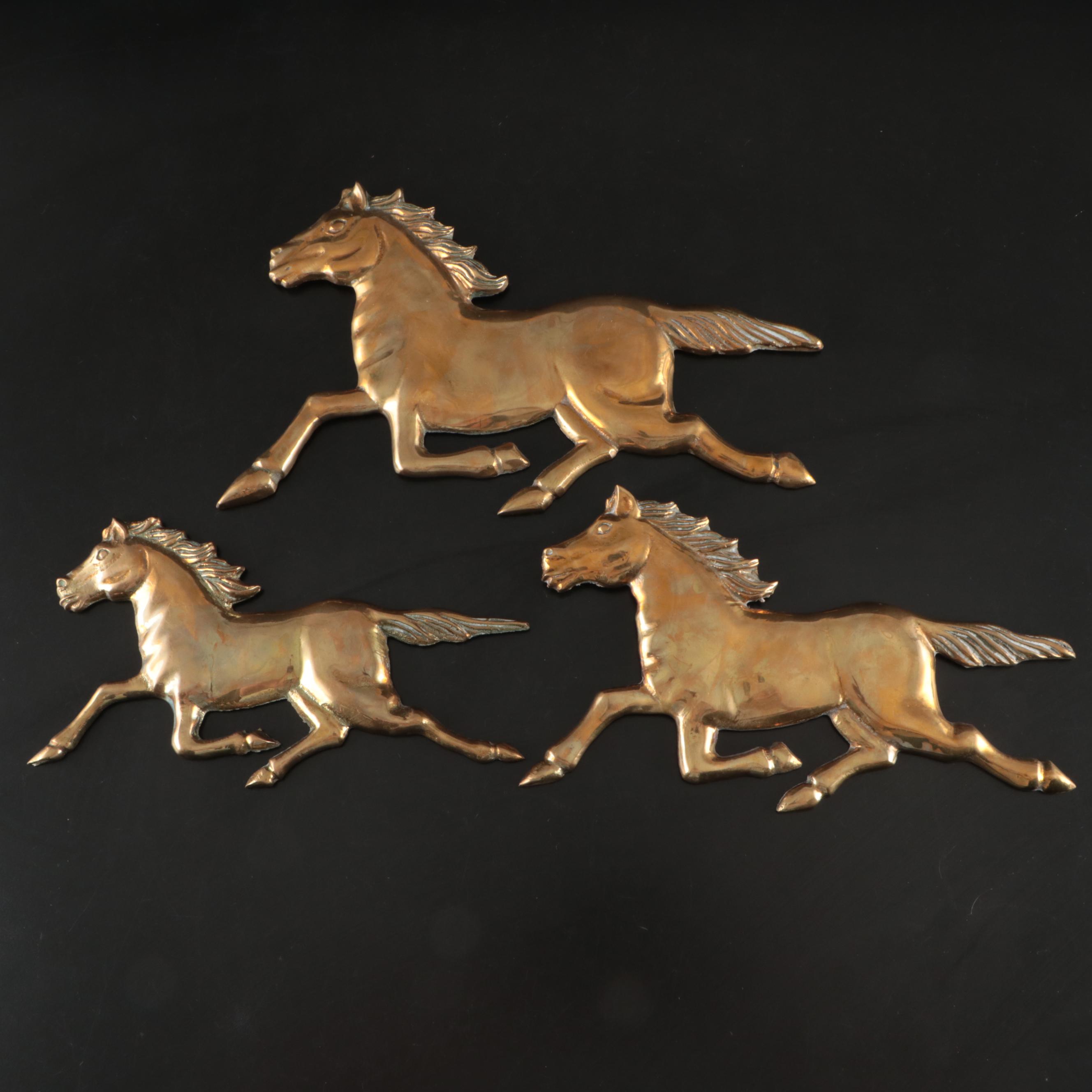 Three Brass Running Horses Wall Décor with Pegasus Figures