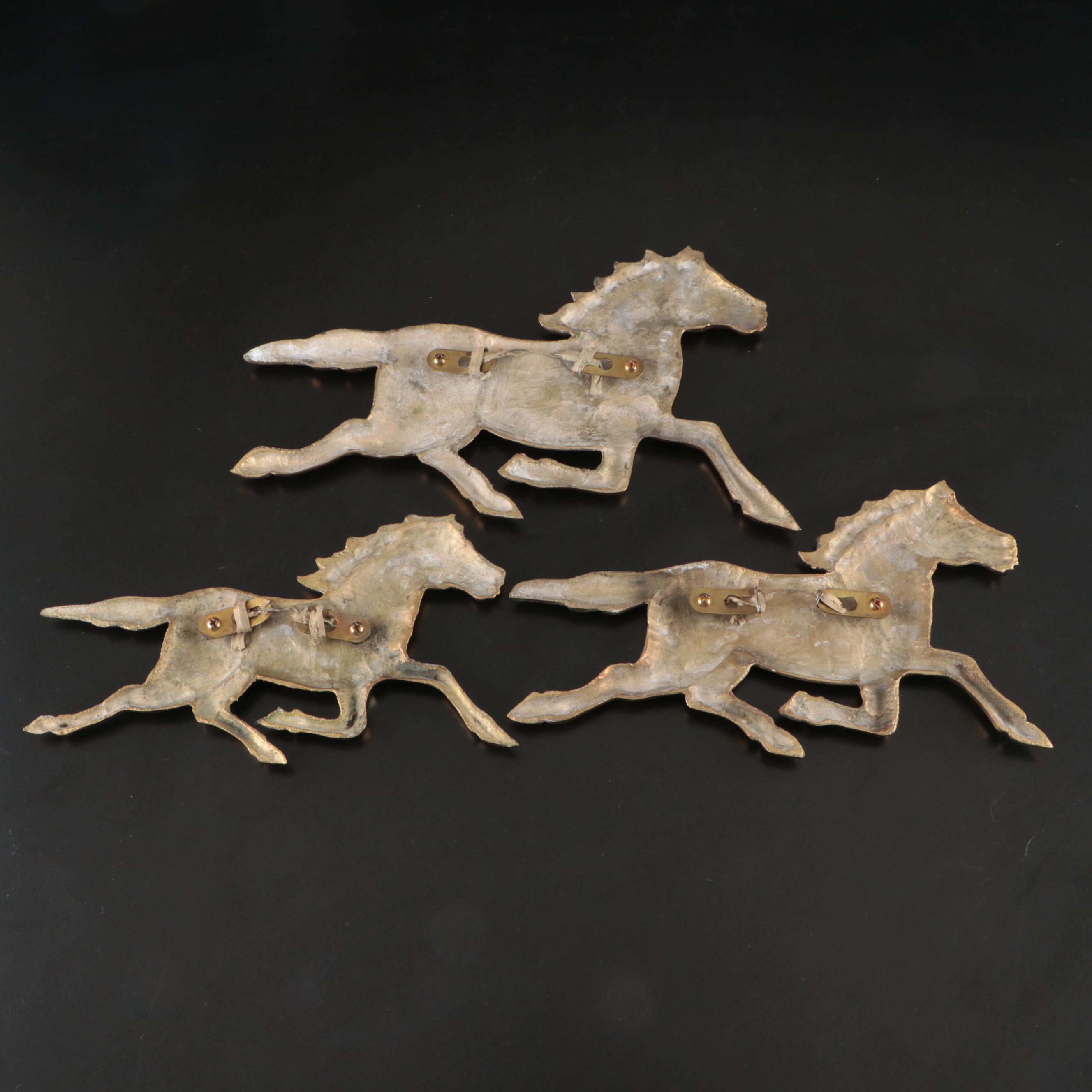 Three Brass Running Horses Wall Décor with Pegasus Figures