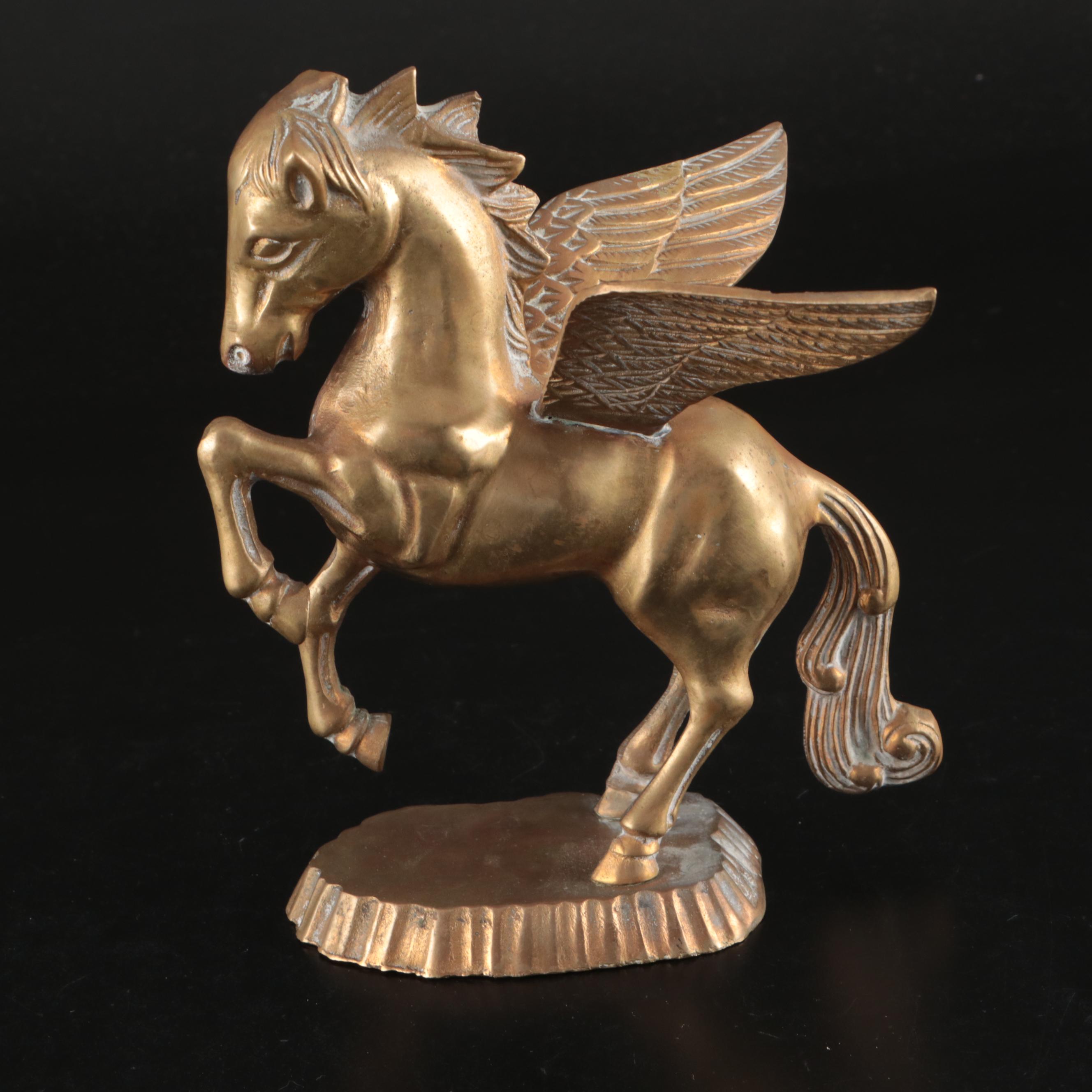 Three Brass Running Horses Wall Décor with Pegasus Figures