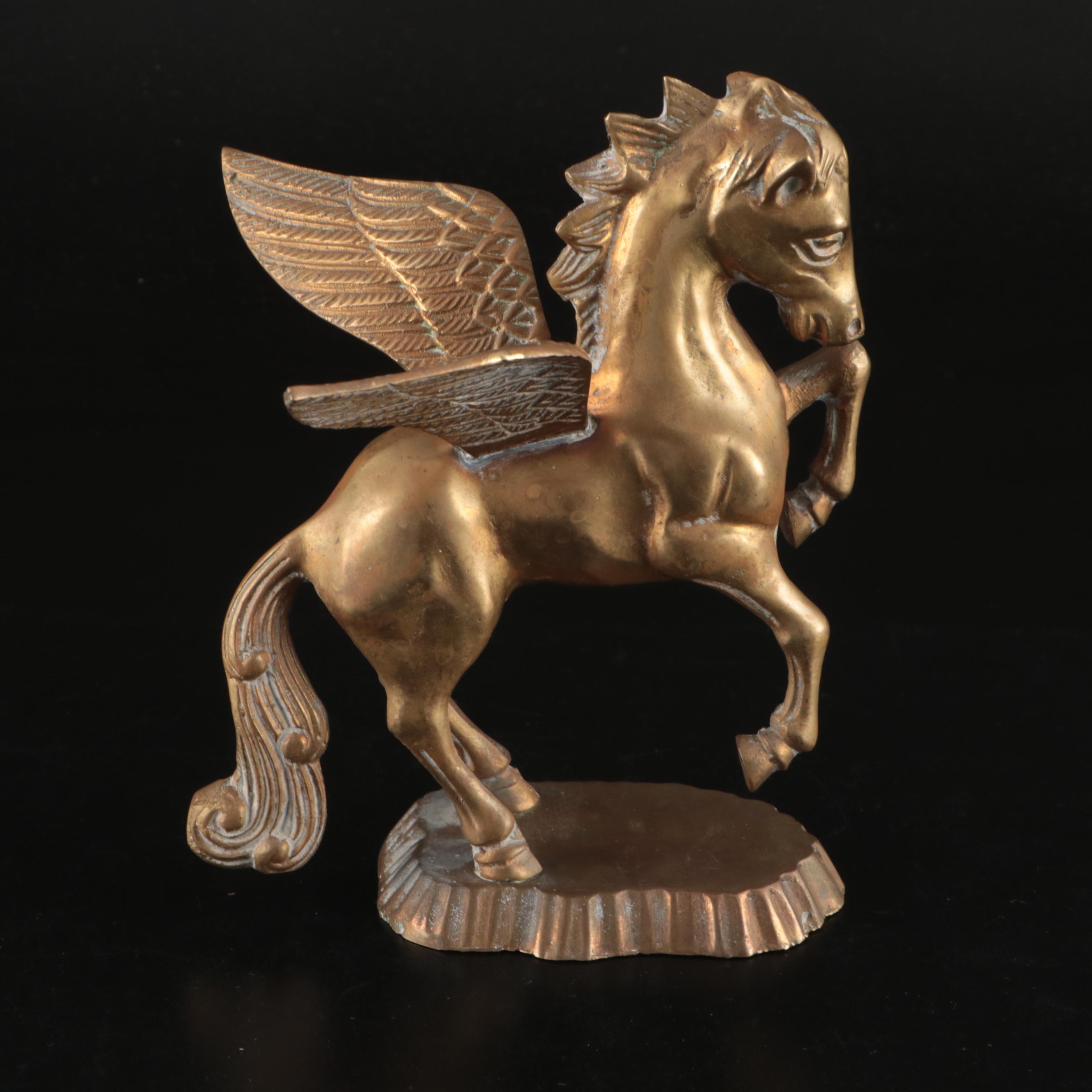Three Brass Running Horses Wall Décor with Pegasus Figures