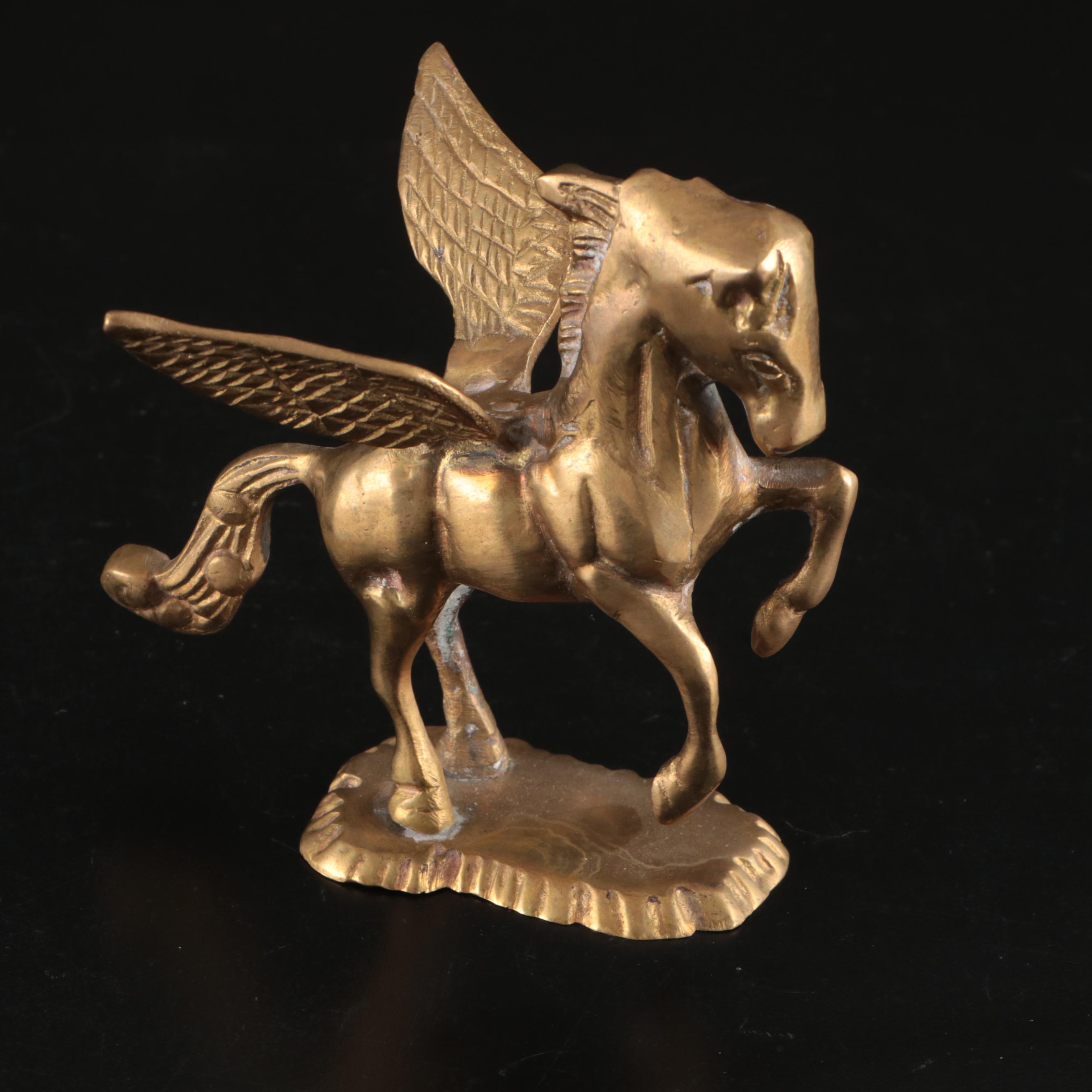 Three Brass Running Horses Wall Décor with Pegasus Figures