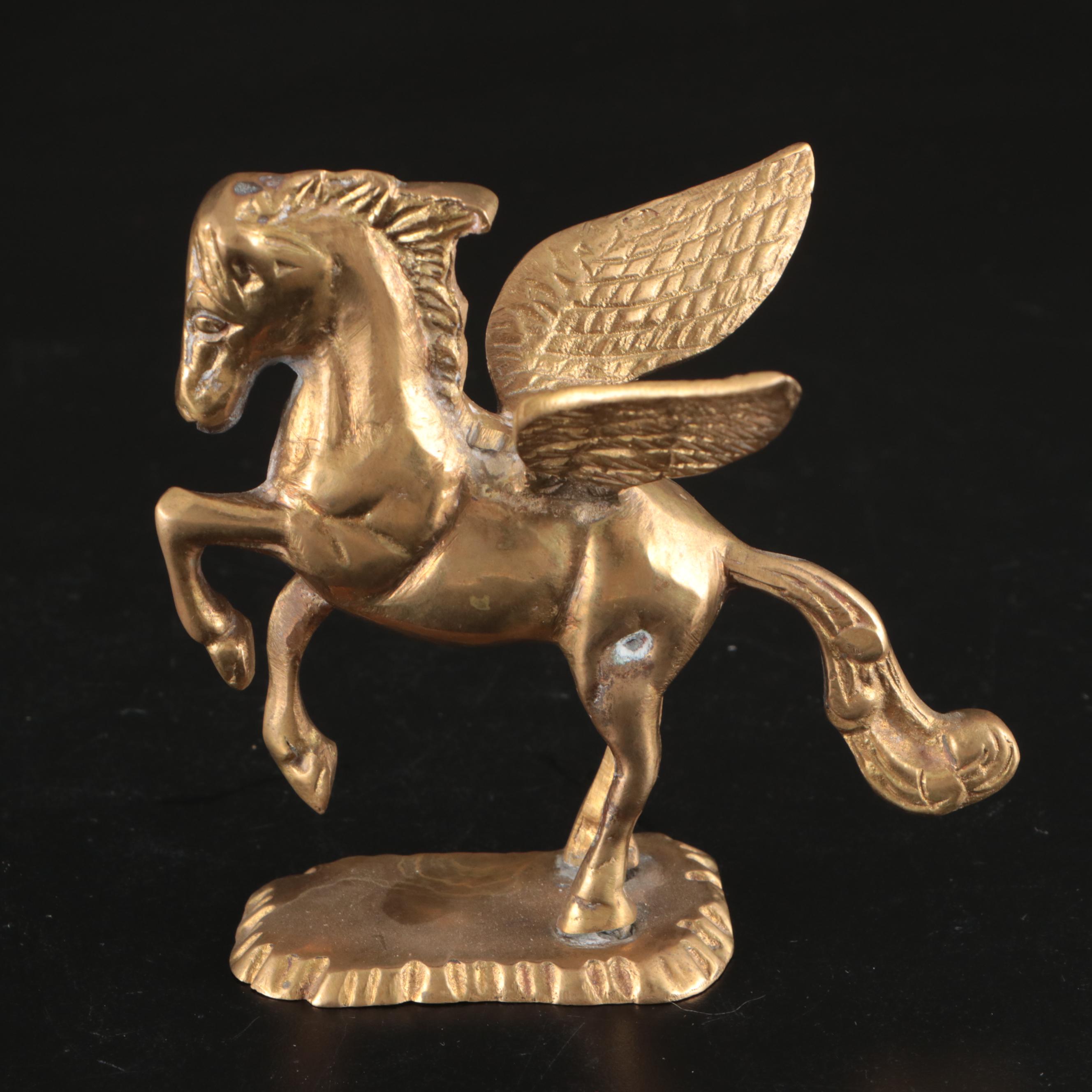 Three Brass Running Horses Wall Décor with Pegasus Figures