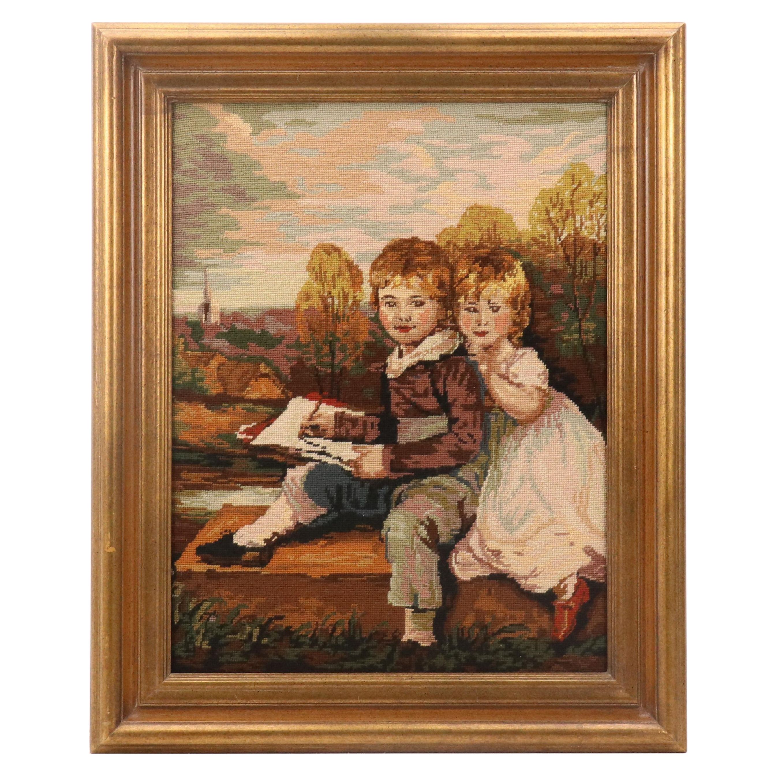 Handmade Needlepoint After John Hoppner "The Bowden Children," Late 20th Century