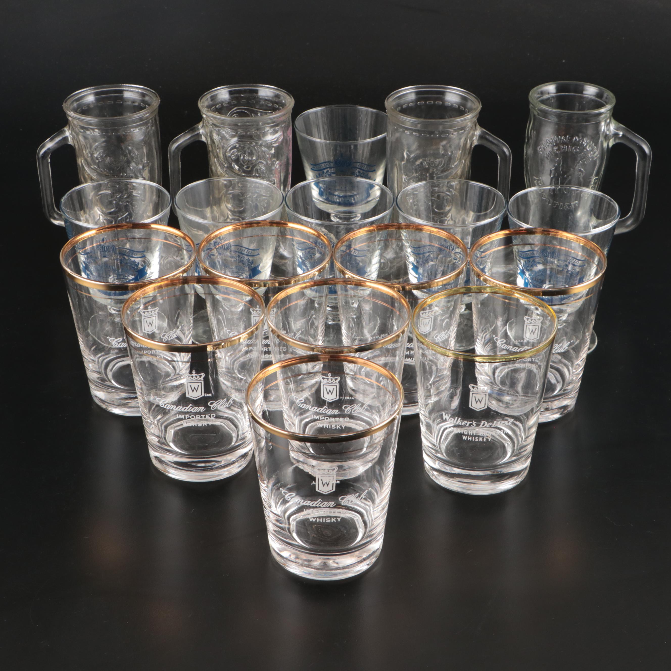 Canadian Club Double Old Fashioned Glasses with Souvenir Boot Mugs and Glasses