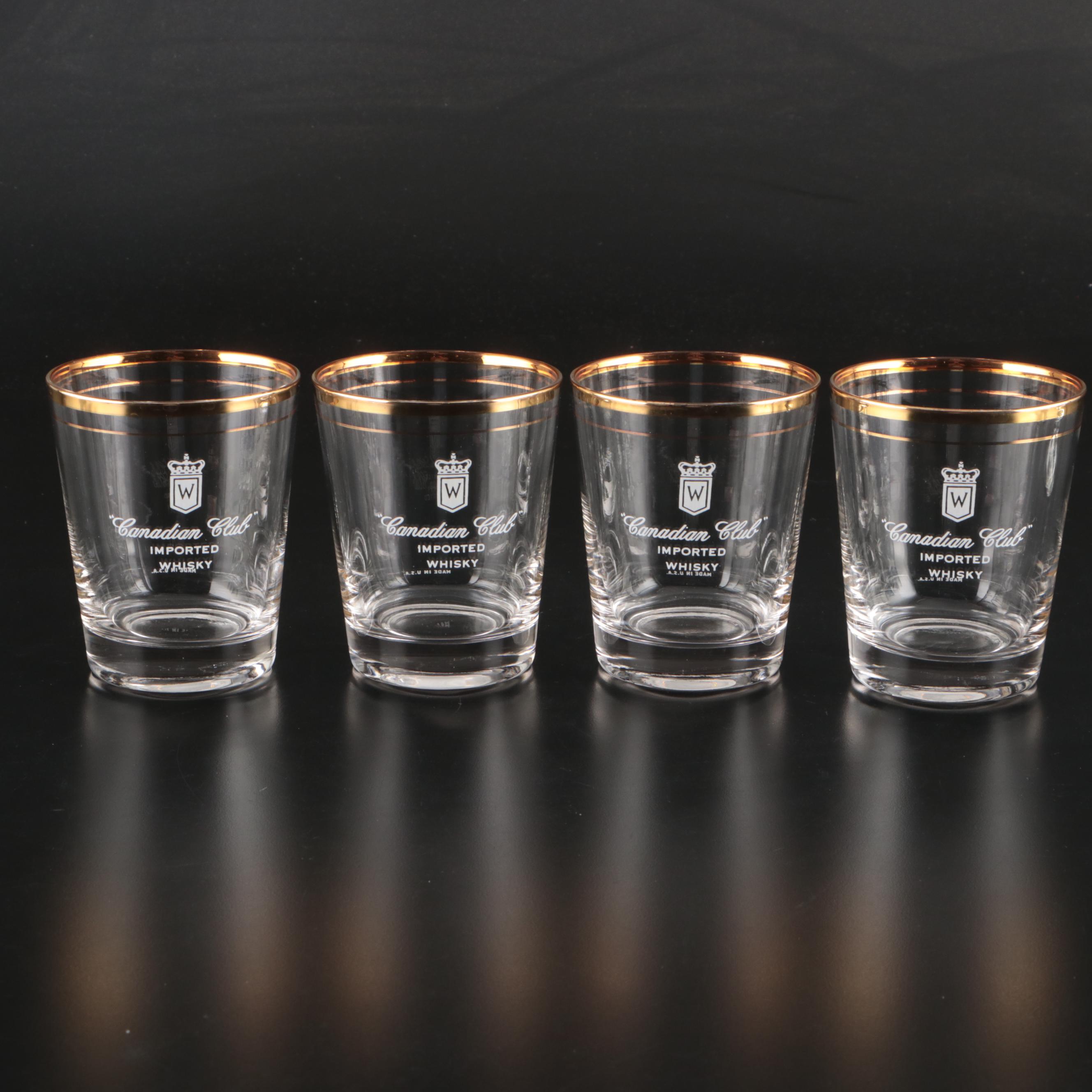 Canadian Club Double Old Fashioned Glasses with Souvenir Boot Mugs and Glasses