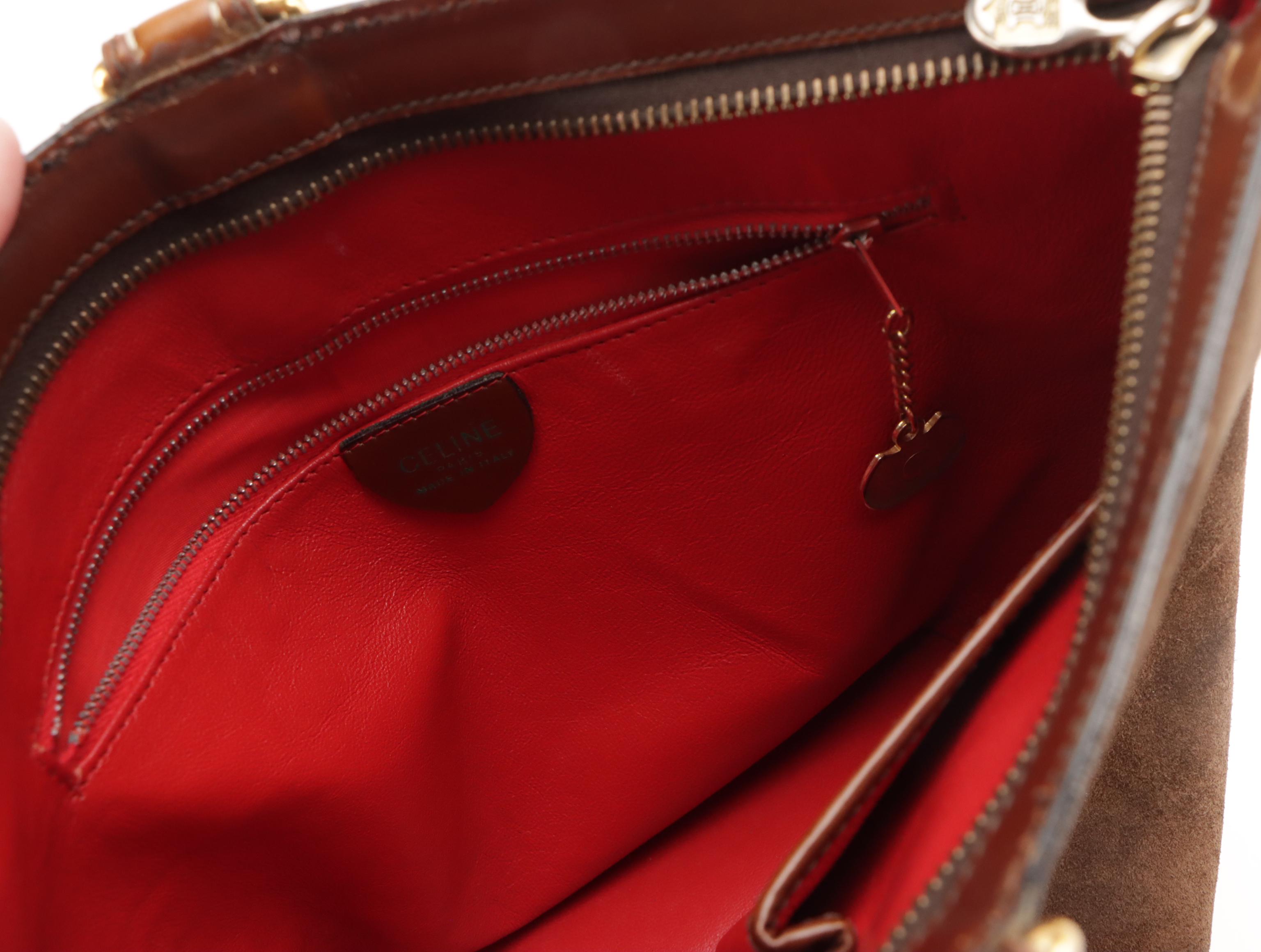 Celine Bucket Style Crossbody Bag in Dark Brown Suede and Leather Trim