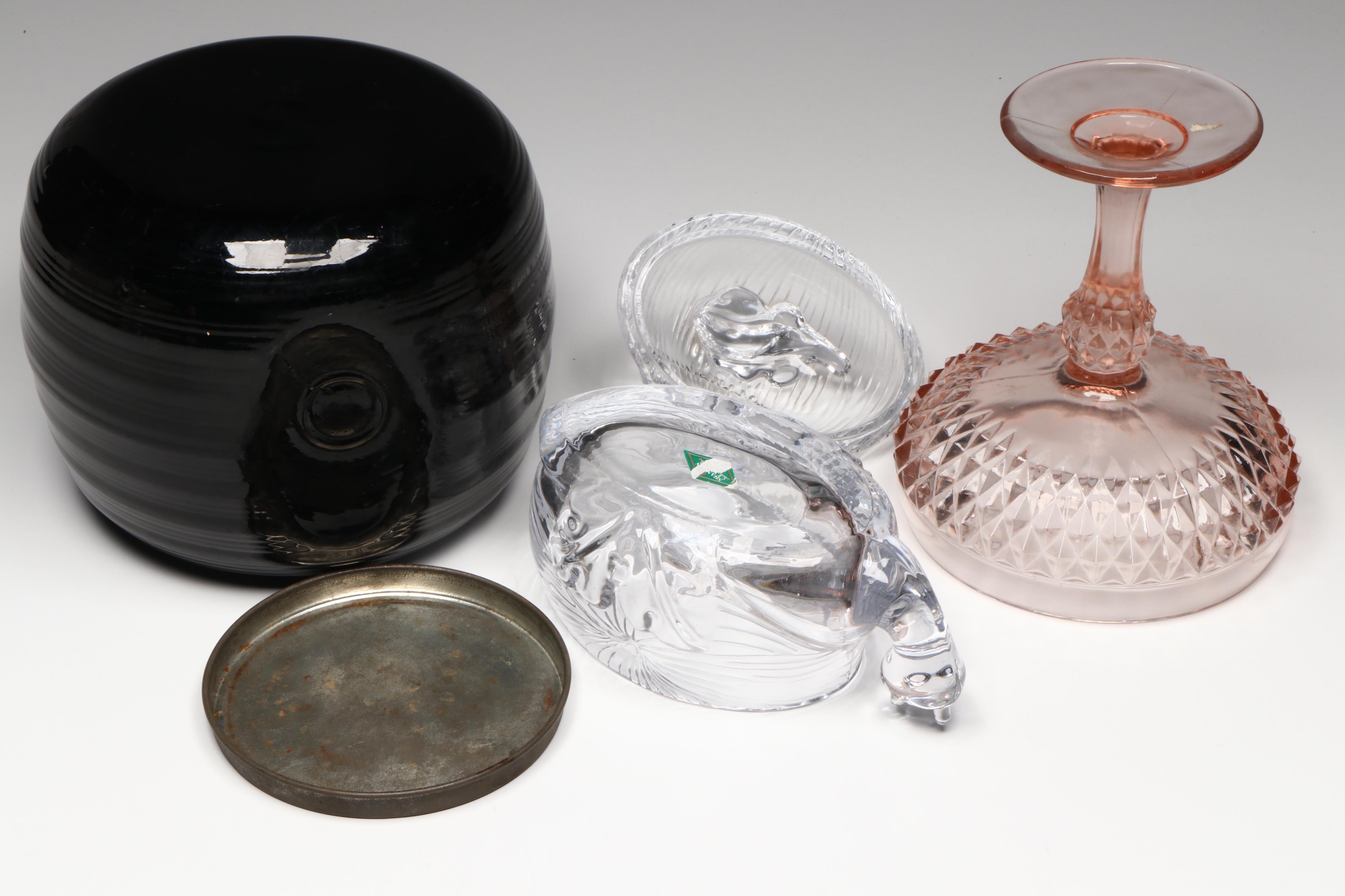 Shannon Crystal Snail Lidded Candy Dish and Indiana Glass Compote with Other