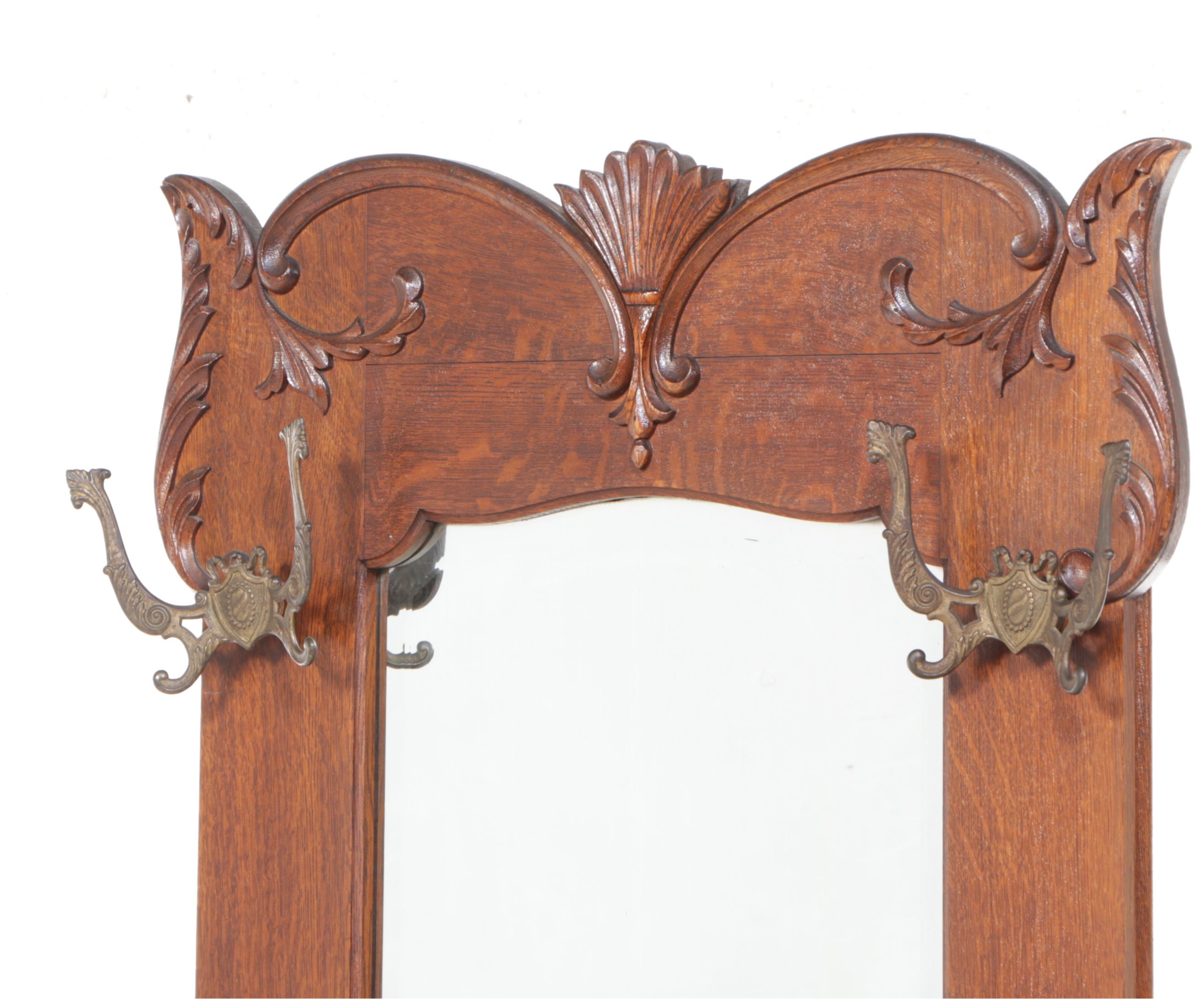 Victorian Carved Oak Hall Bench with Mirror, 19th Century