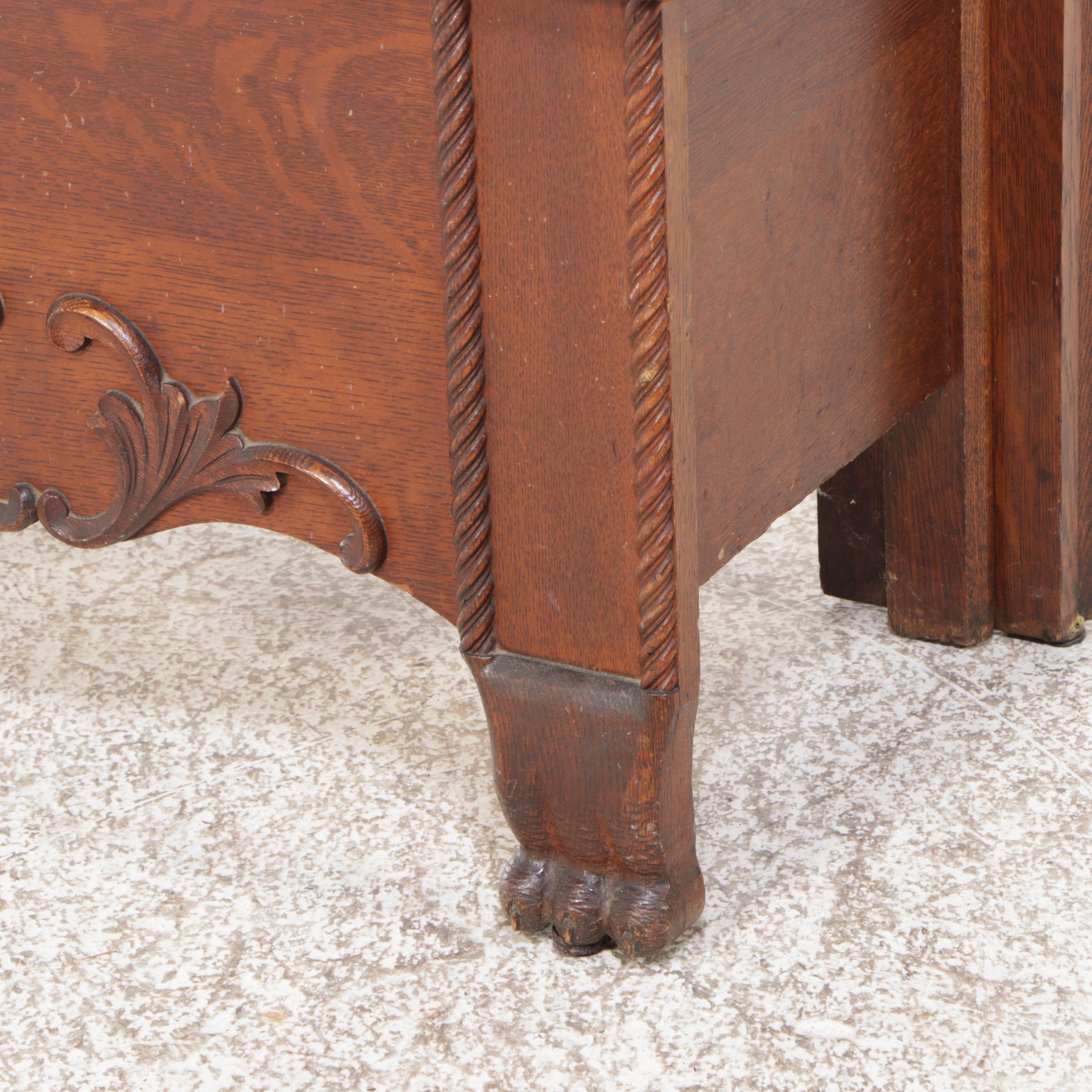Victorian Carved Oak Hall Bench with Mirror, 19th Century