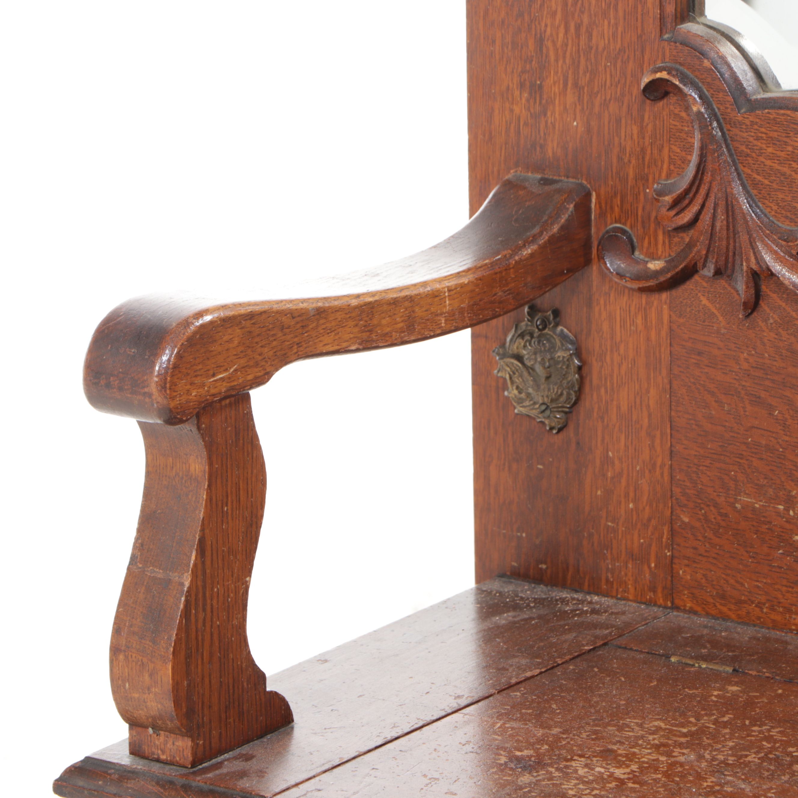 Victorian Carved Oak Hall Bench with Mirror, 19th Century
