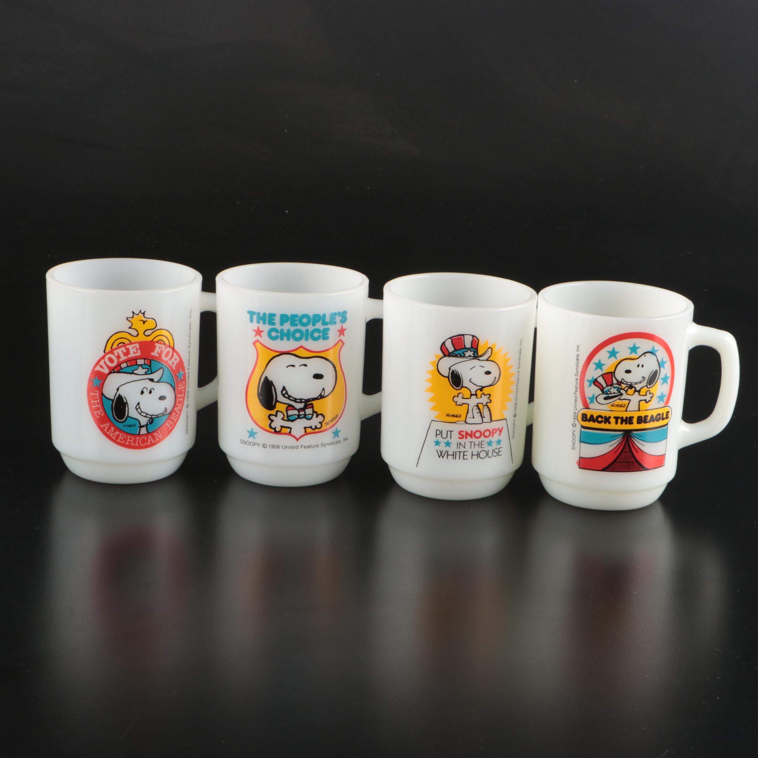 Anchor Hocking with Other Snoopy Milk Glass Mugs and Glass Jars