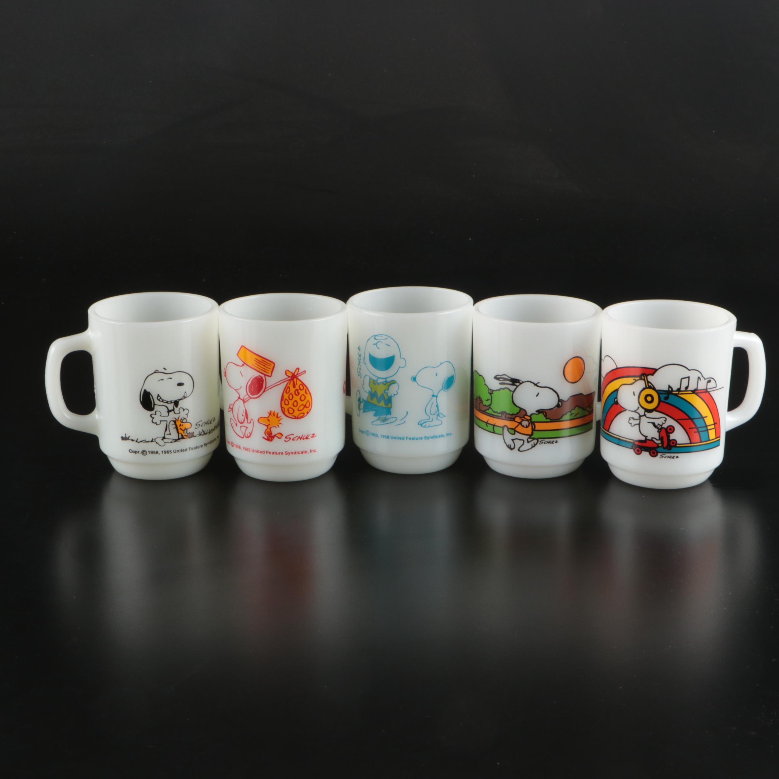 Anchor Hocking with Other Snoopy Milk Glass Mugs and Glass Jars
