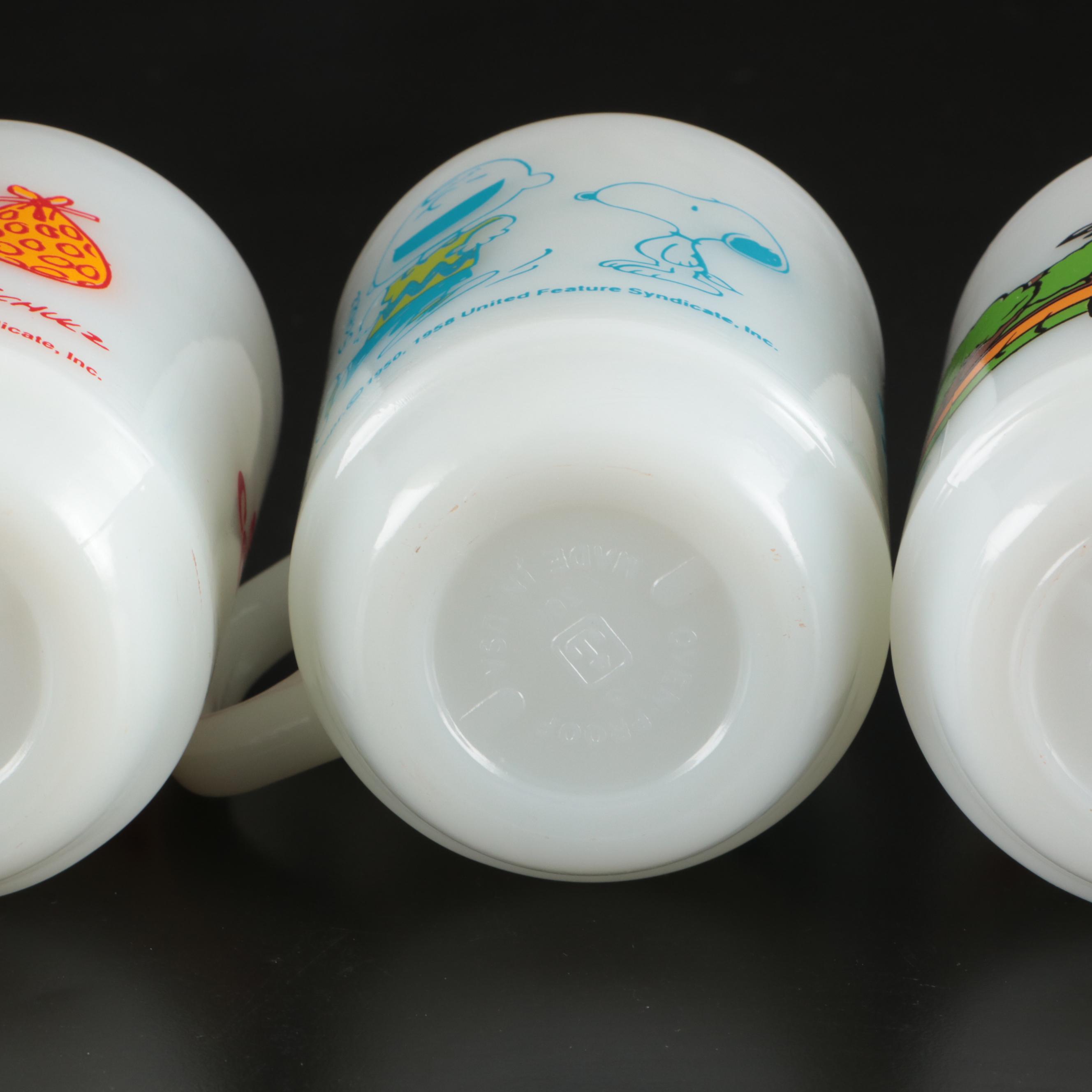 Anchor Hocking with Other Snoopy Milk Glass Mugs and Glass Jars