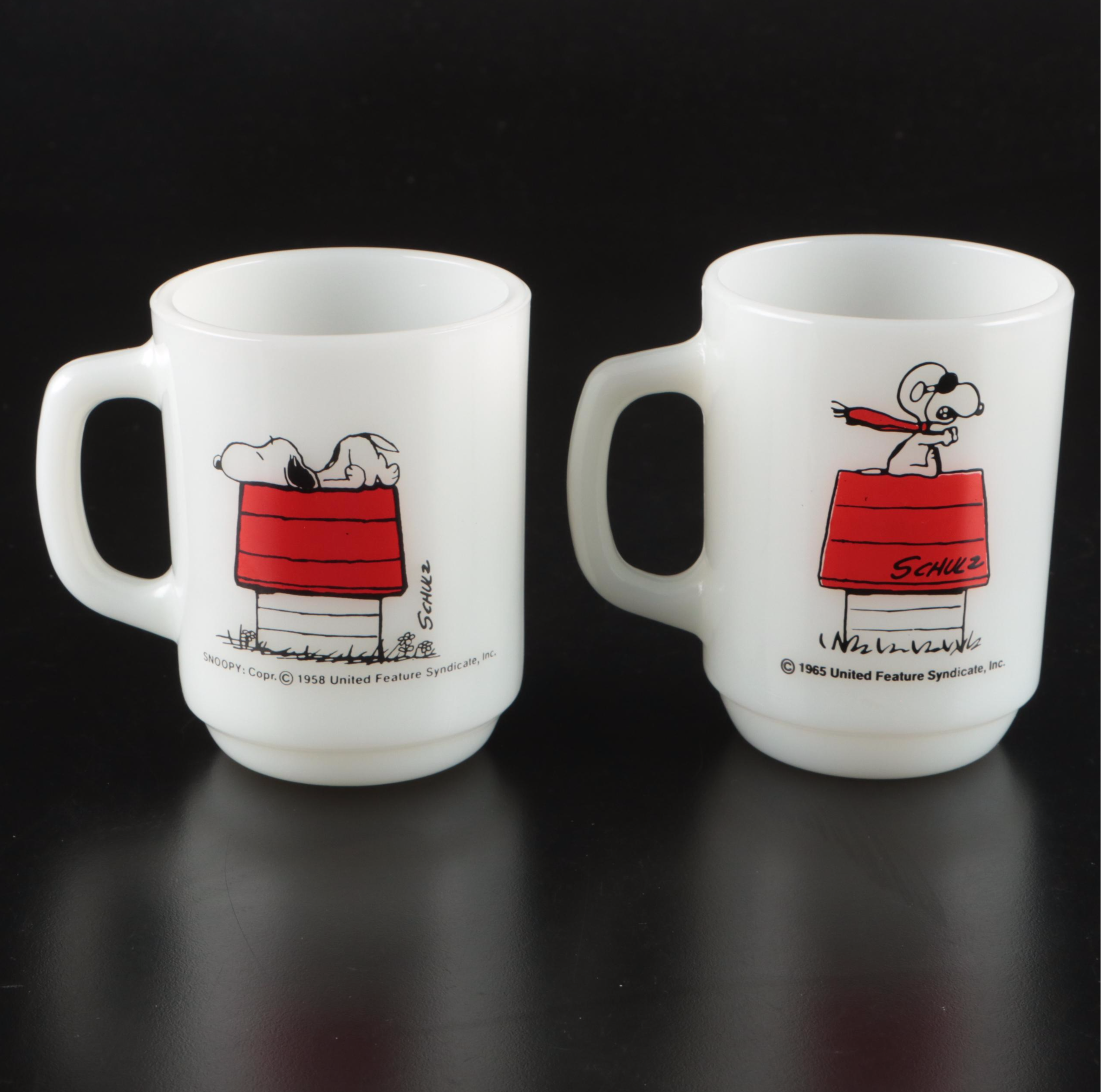 Anchor Hocking with Other Snoopy Milk Glass Mugs and Glass Jars