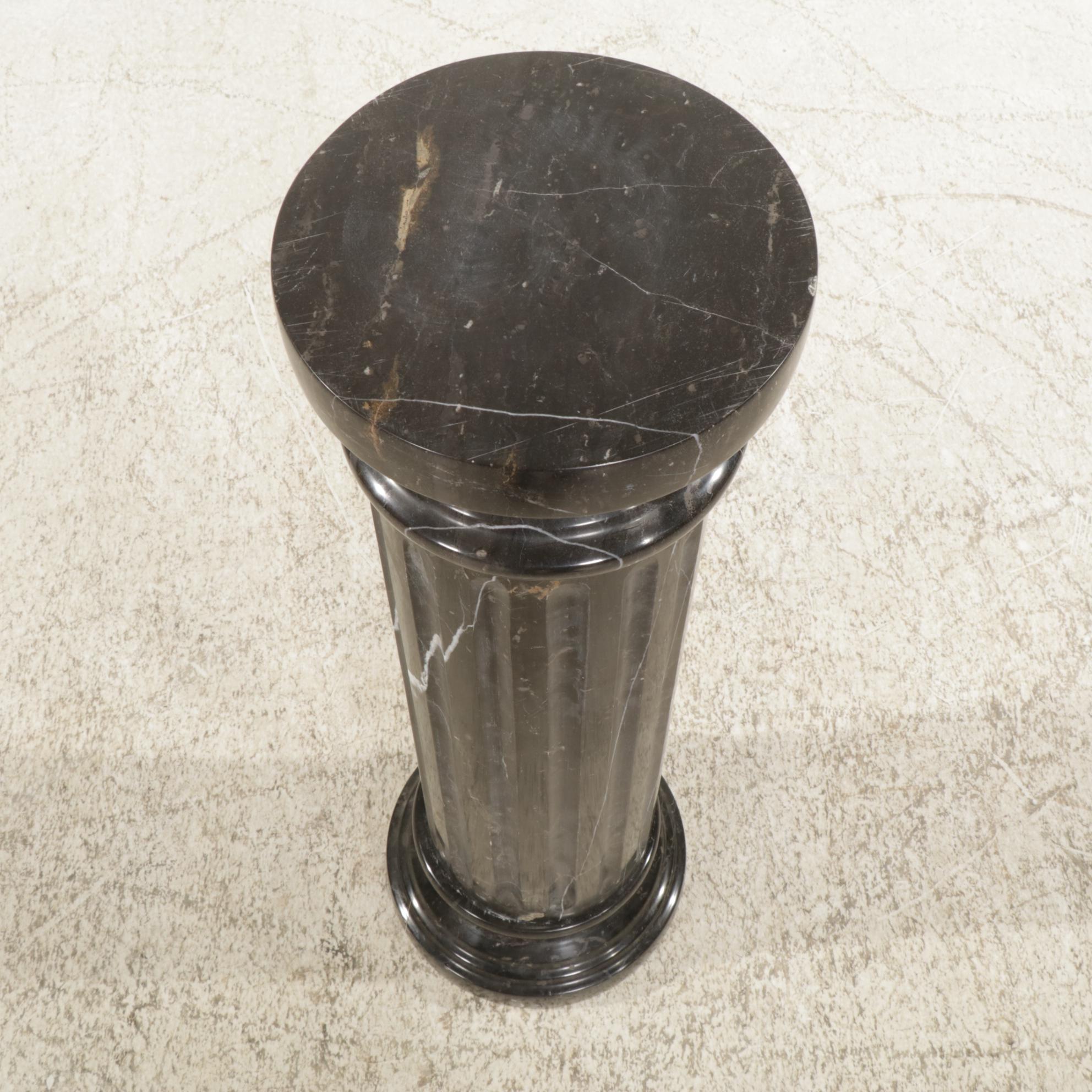 Neoclassical Black Marble Column Pedestal