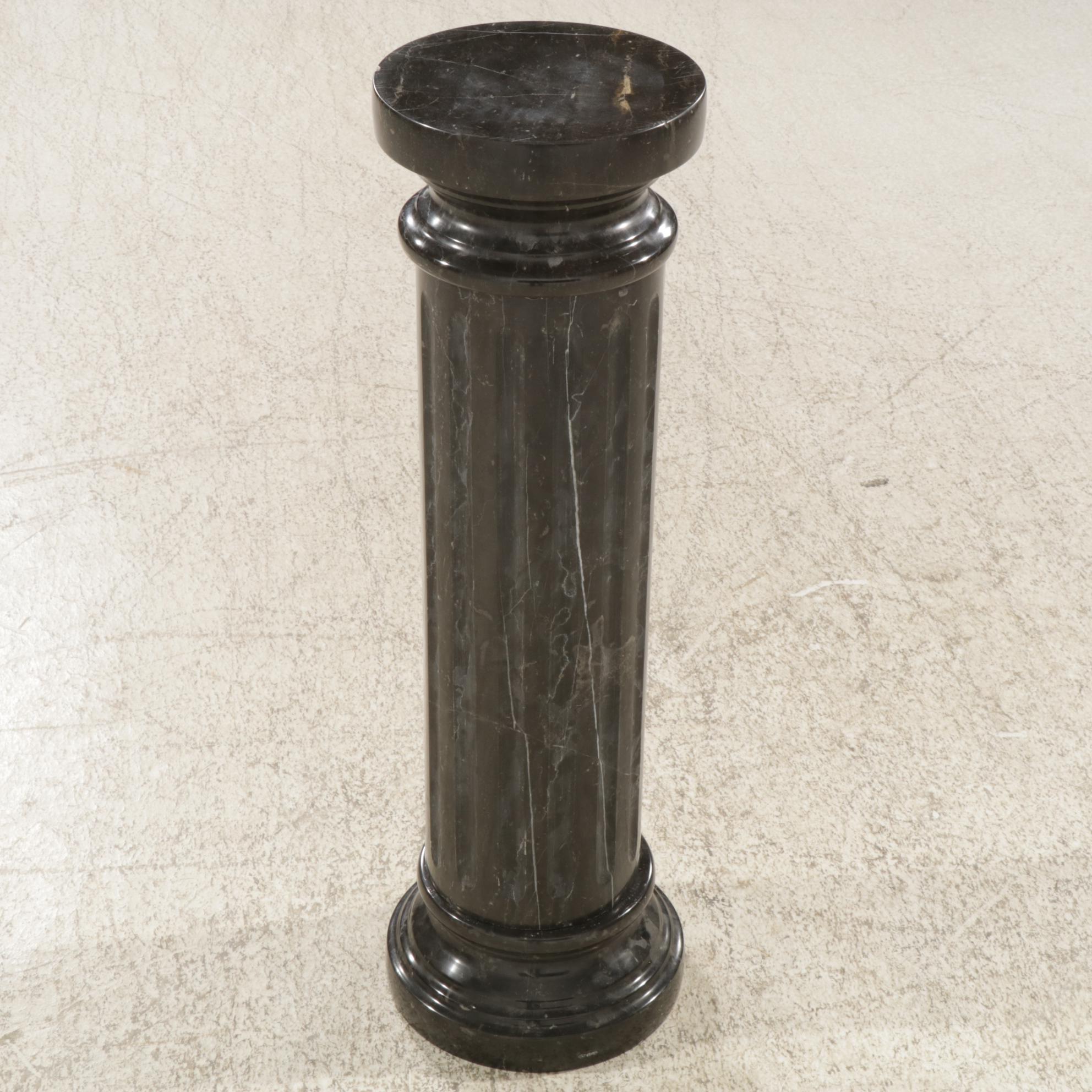 Neoclassical Black Marble Column Pedestal