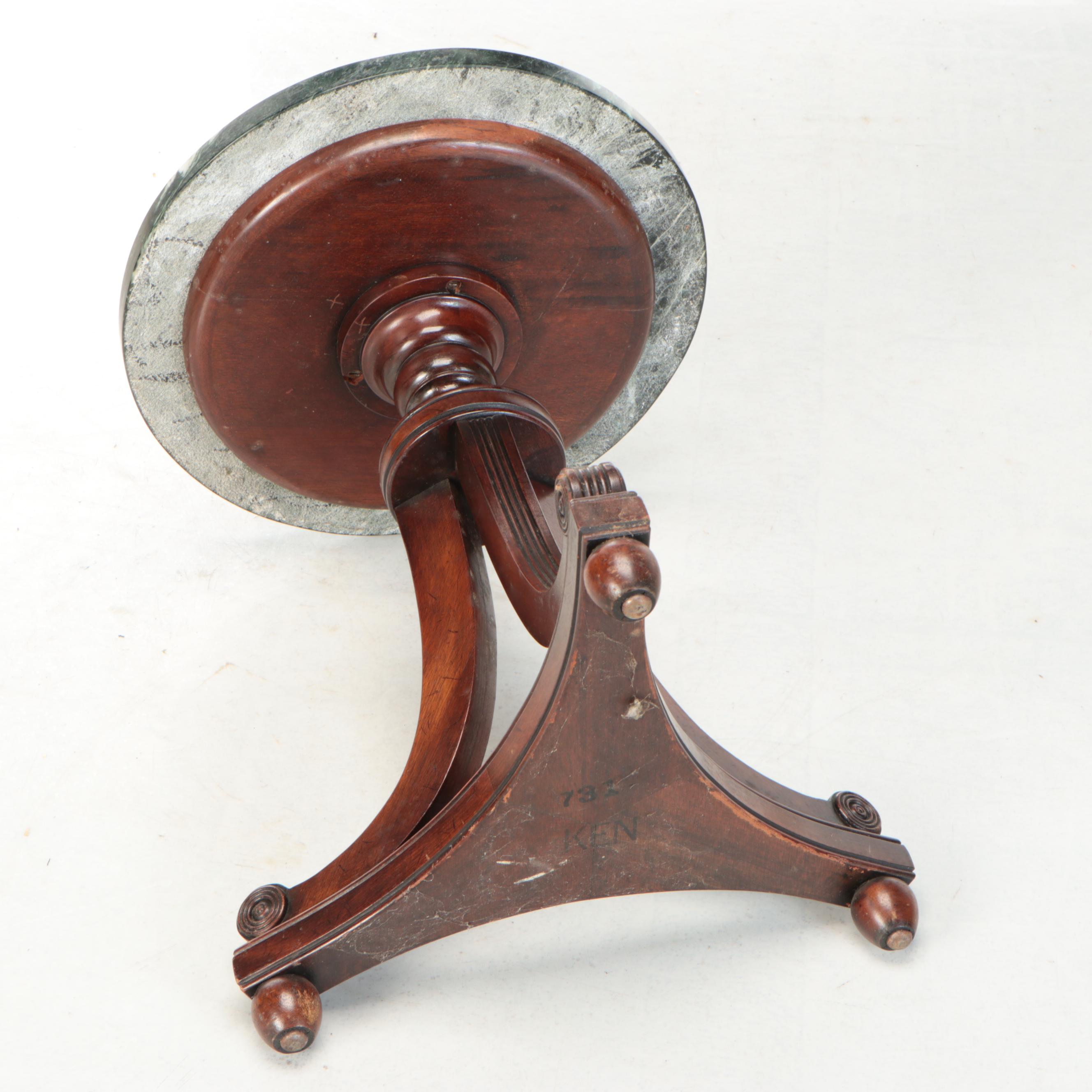 Empire Style Green Marble and Mahogany End Table