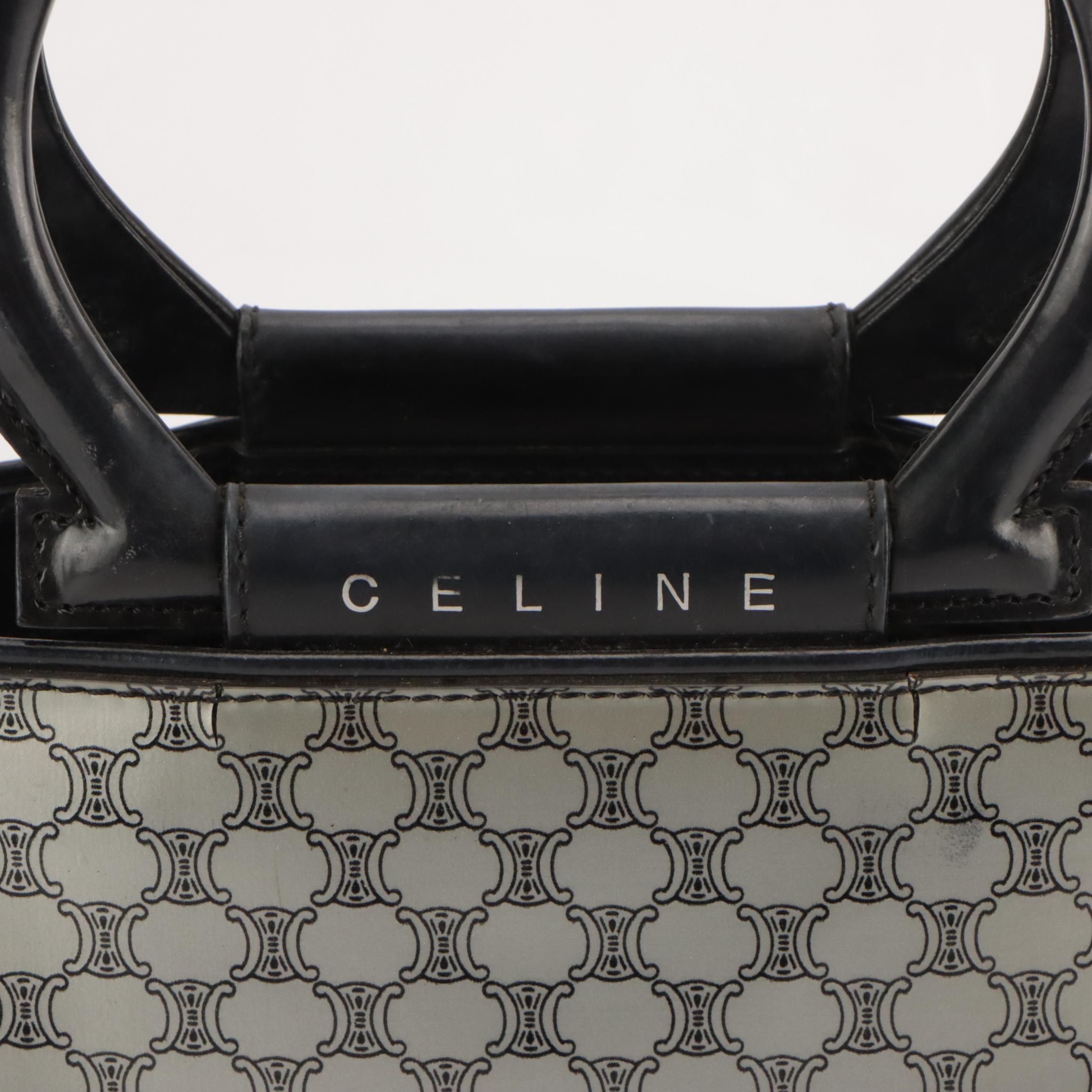 Celine Top Handle Bag in Silver Macadam Vinyl and Patent Leather