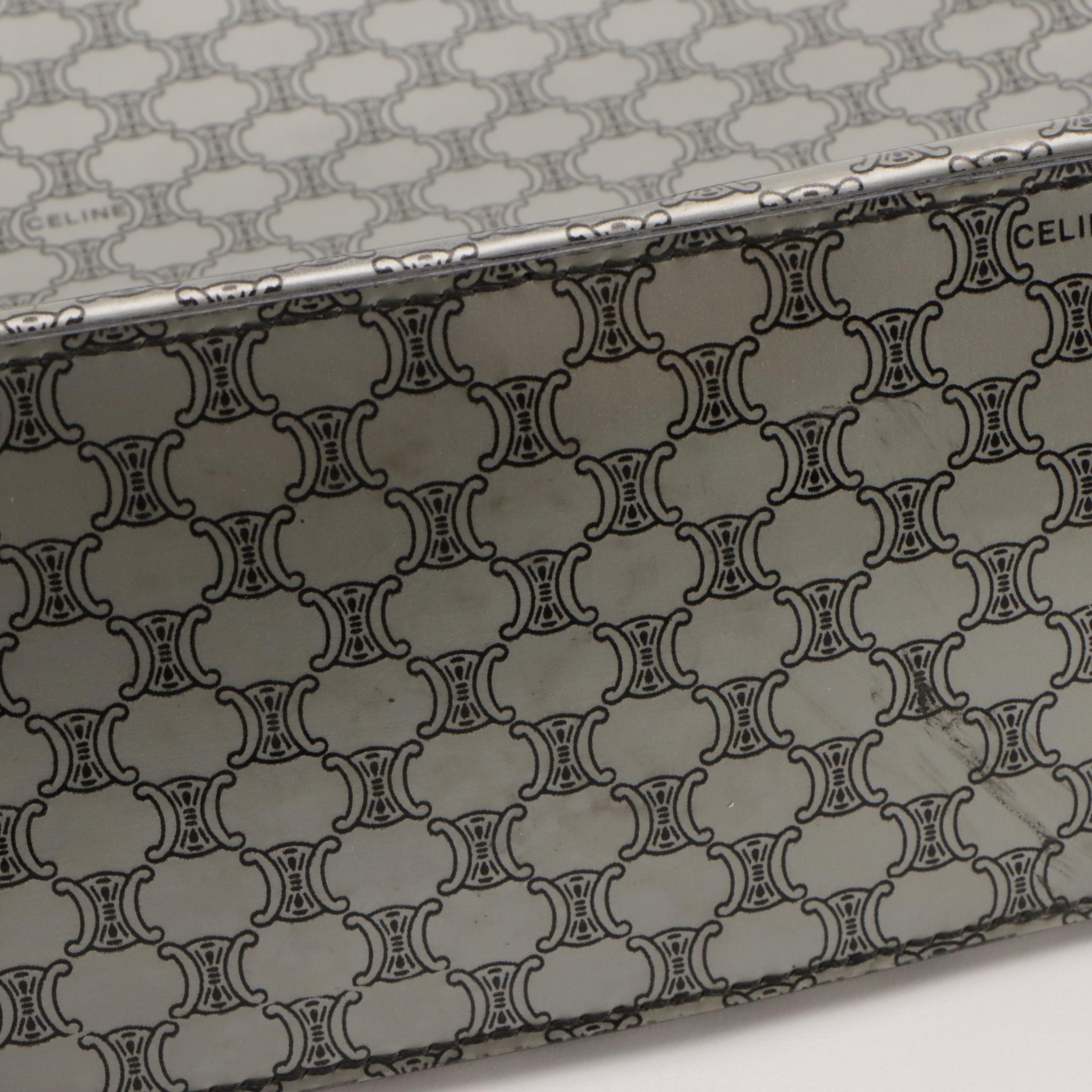 Celine Top Handle Bag in Silver Macadam Vinyl and Patent Leather