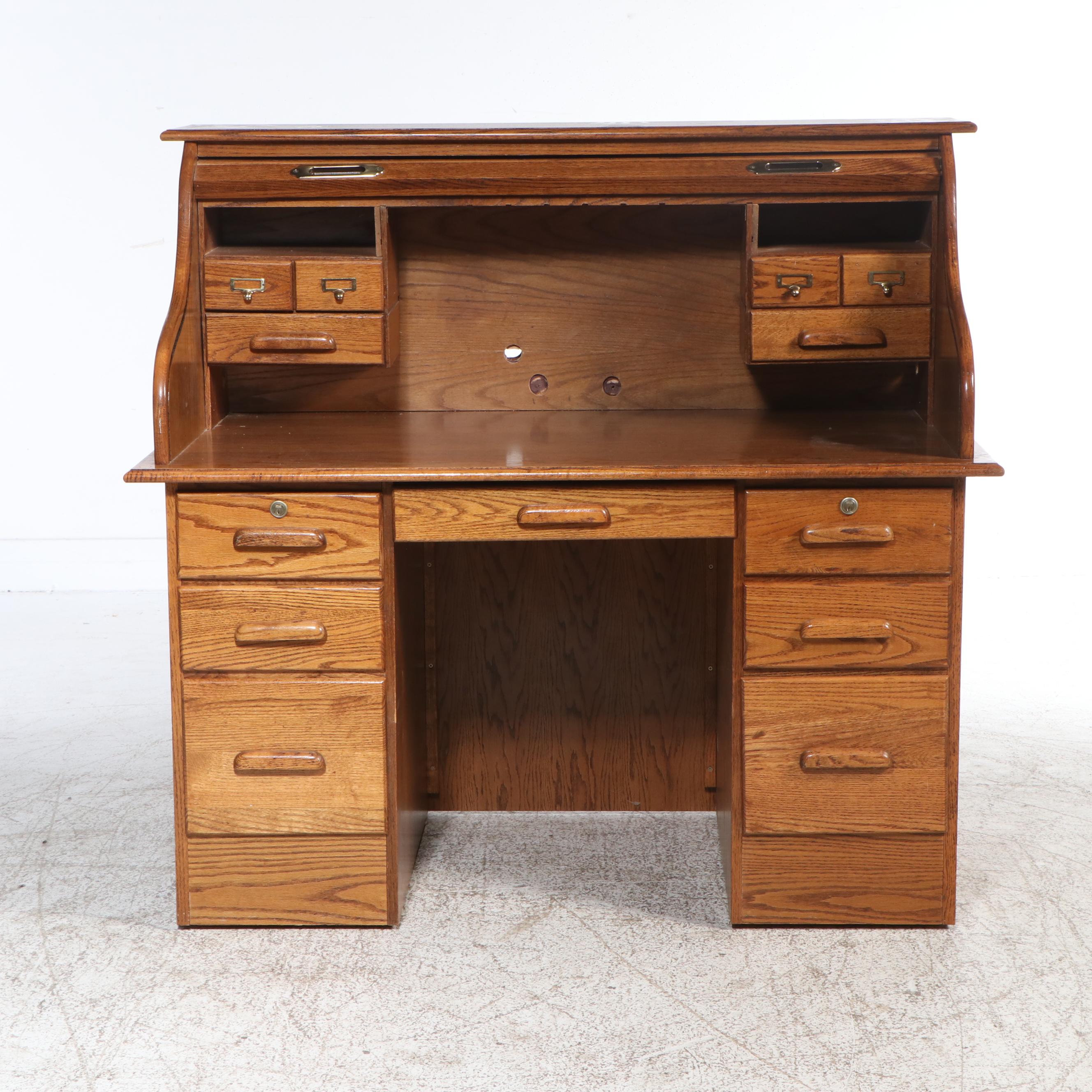 Oak Roll-Top Desk, Late 20th Century