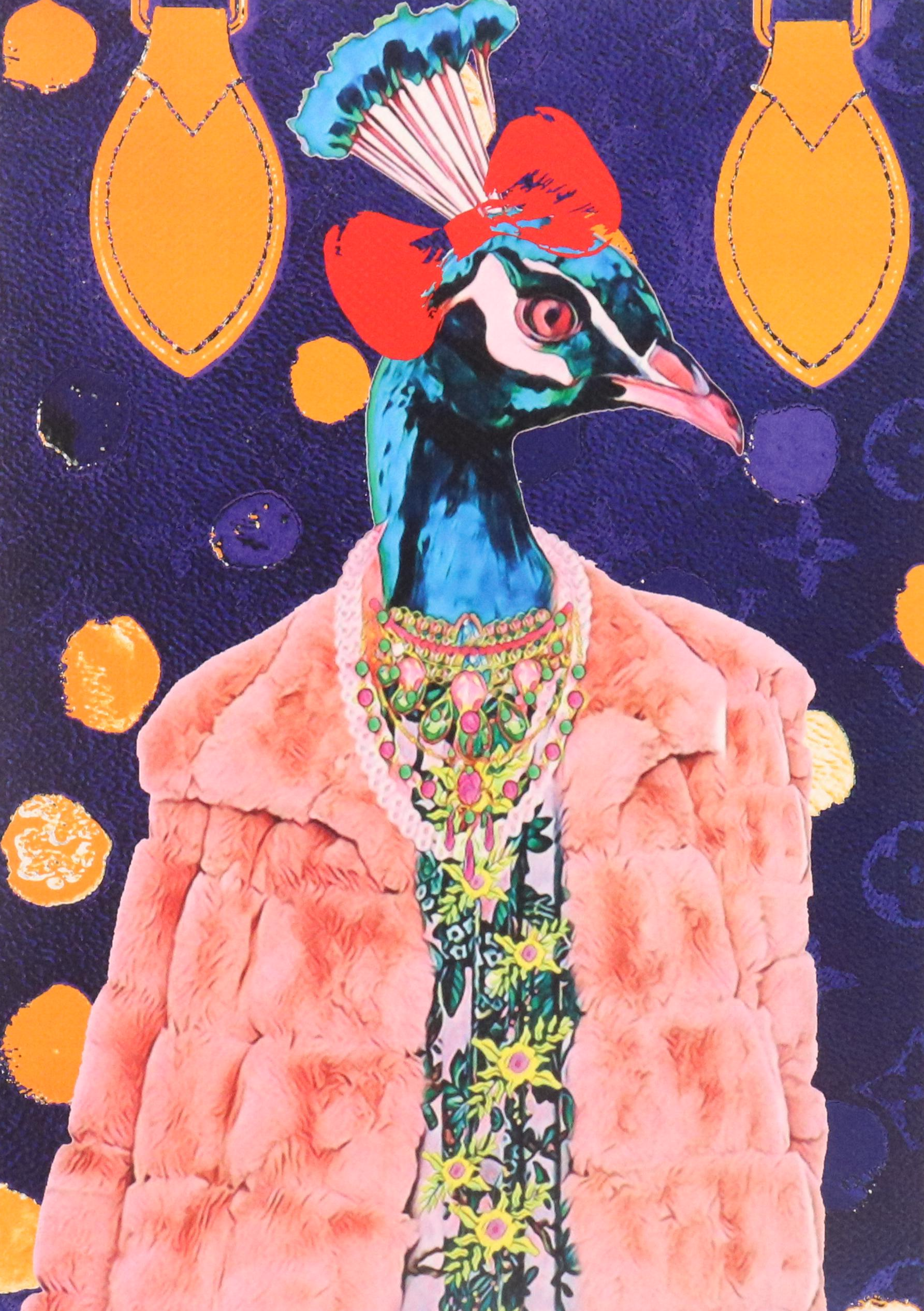 Death NYC Pop Art Graphic Print of Anthropomorphic Peacock in Fur Coat, 2024