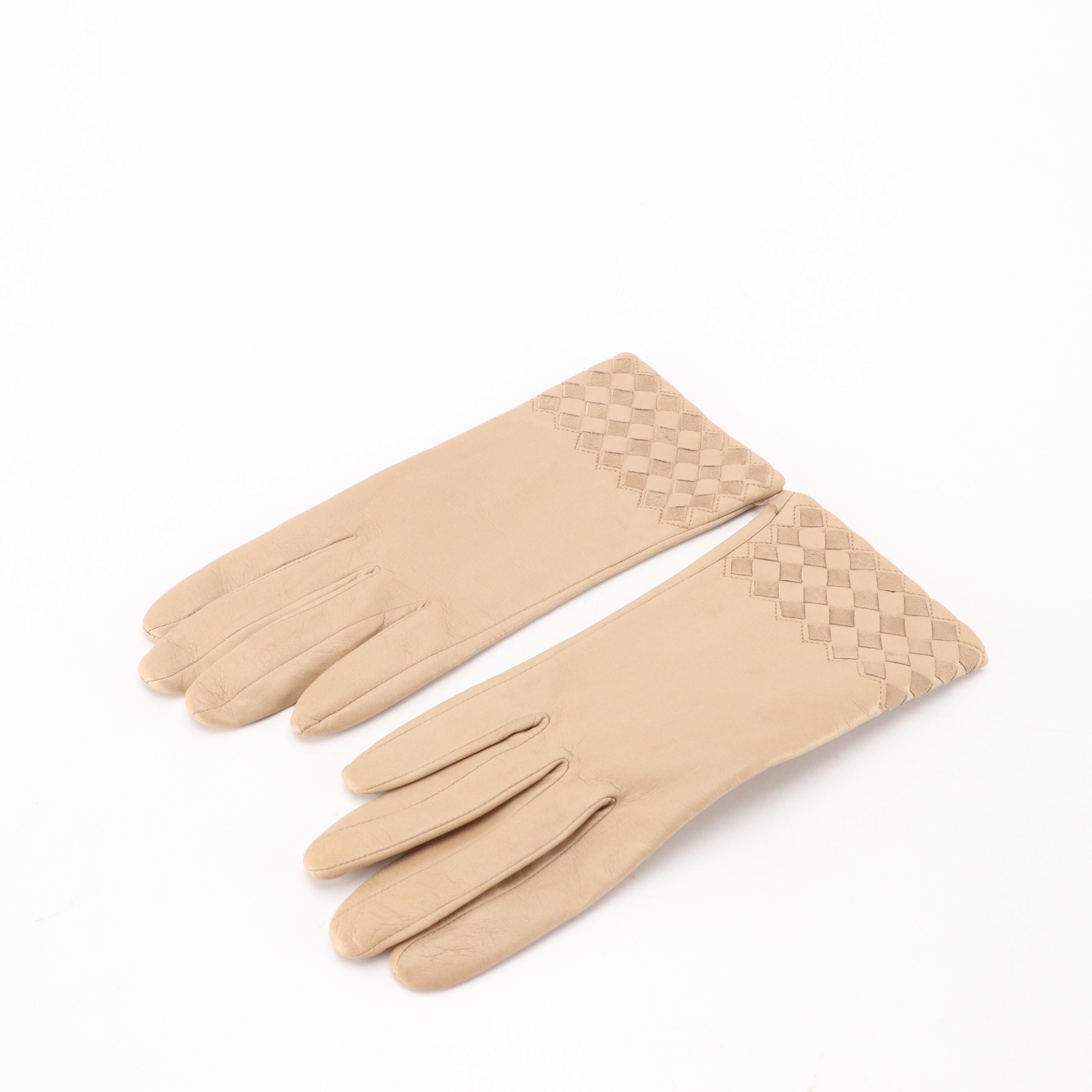 SPI Brown Fox Fur Cuffs and Martelli Glove Factory Beige Lambskin Leather Gloves