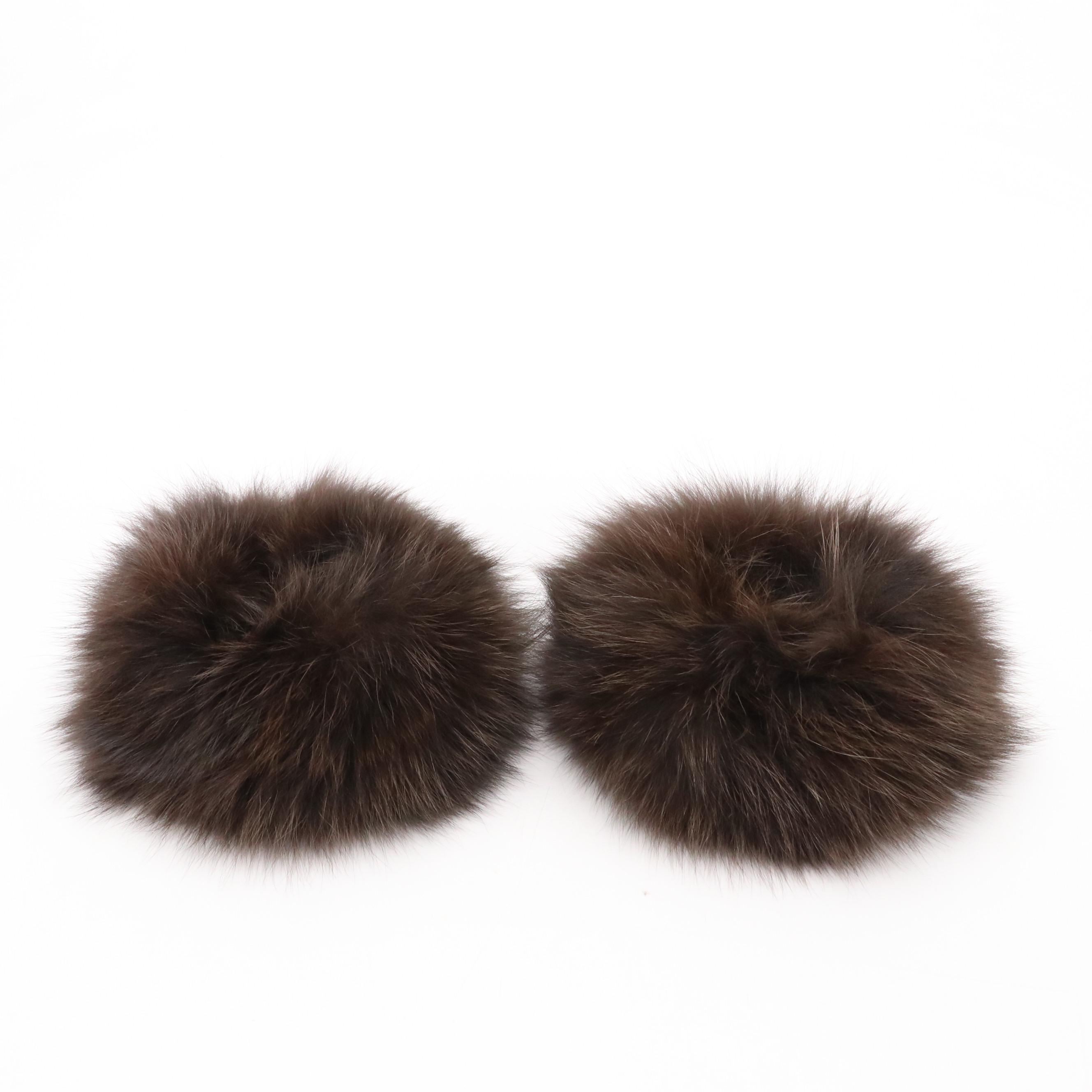 SPI Brown Fox Fur Cuffs and Martelli Glove Factory Beige Lambskin Leather Gloves