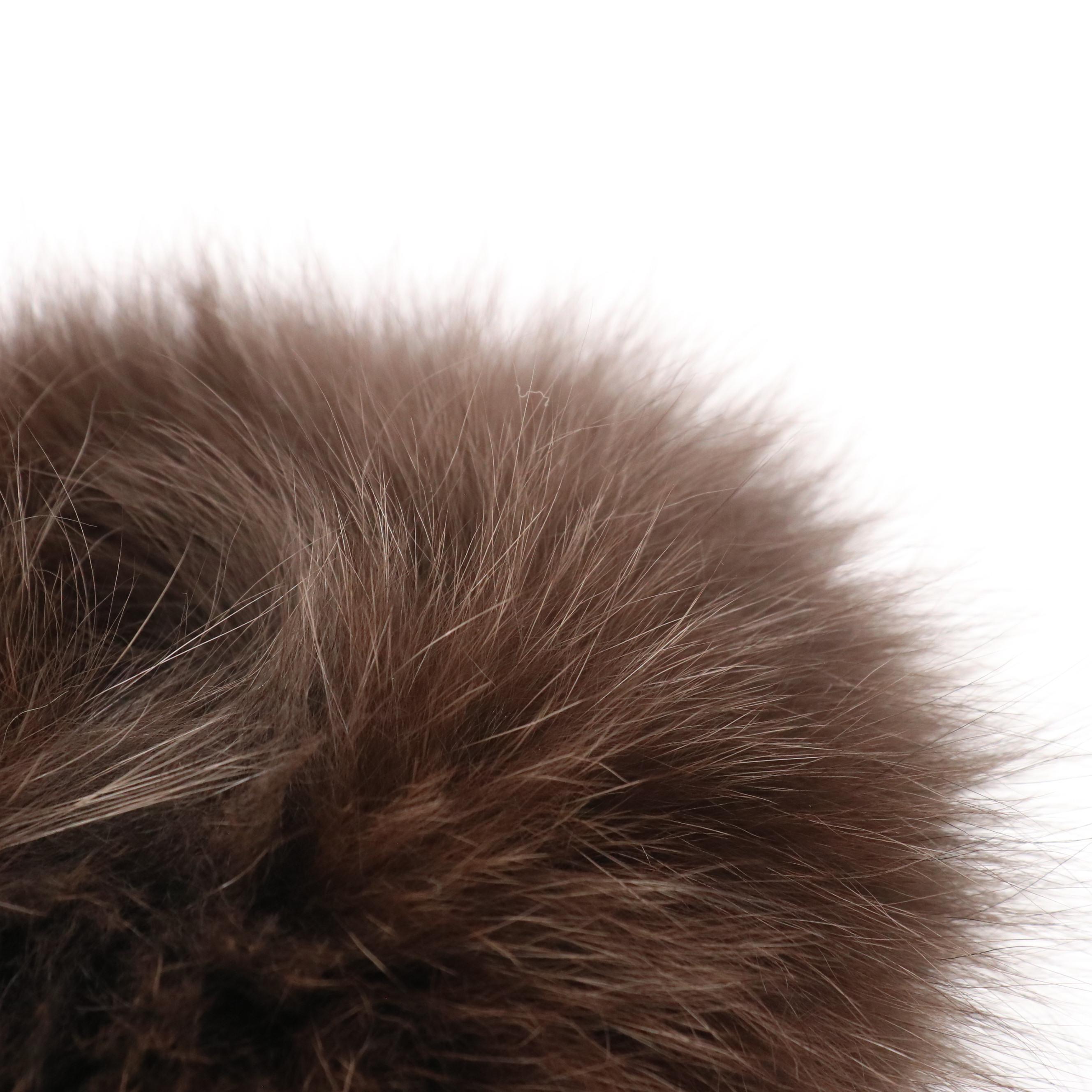 SPI Brown Fox Fur Cuffs and Martelli Glove Factory Beige Lambskin Leather Gloves