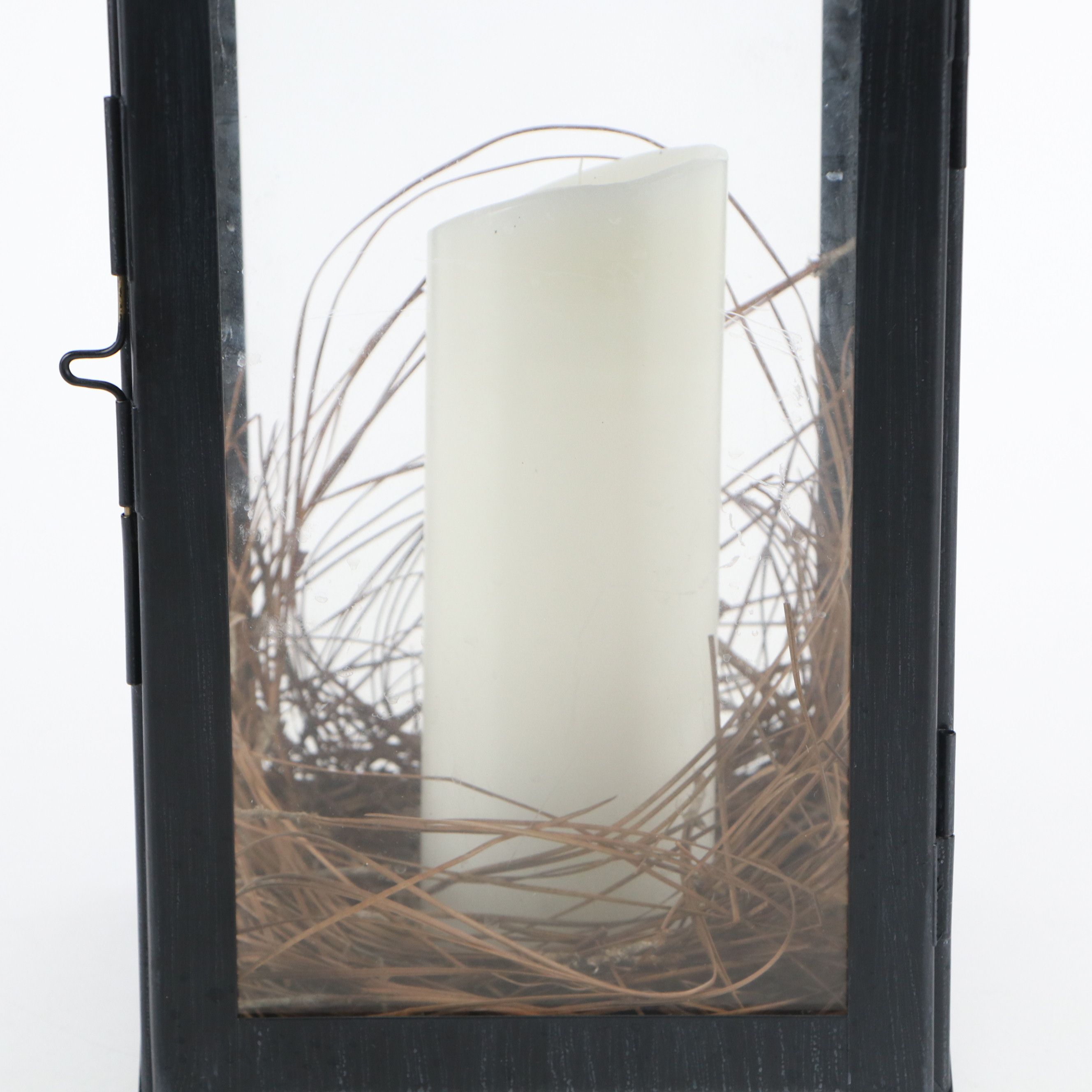Large Metal and Glass Lantern with LED Candle