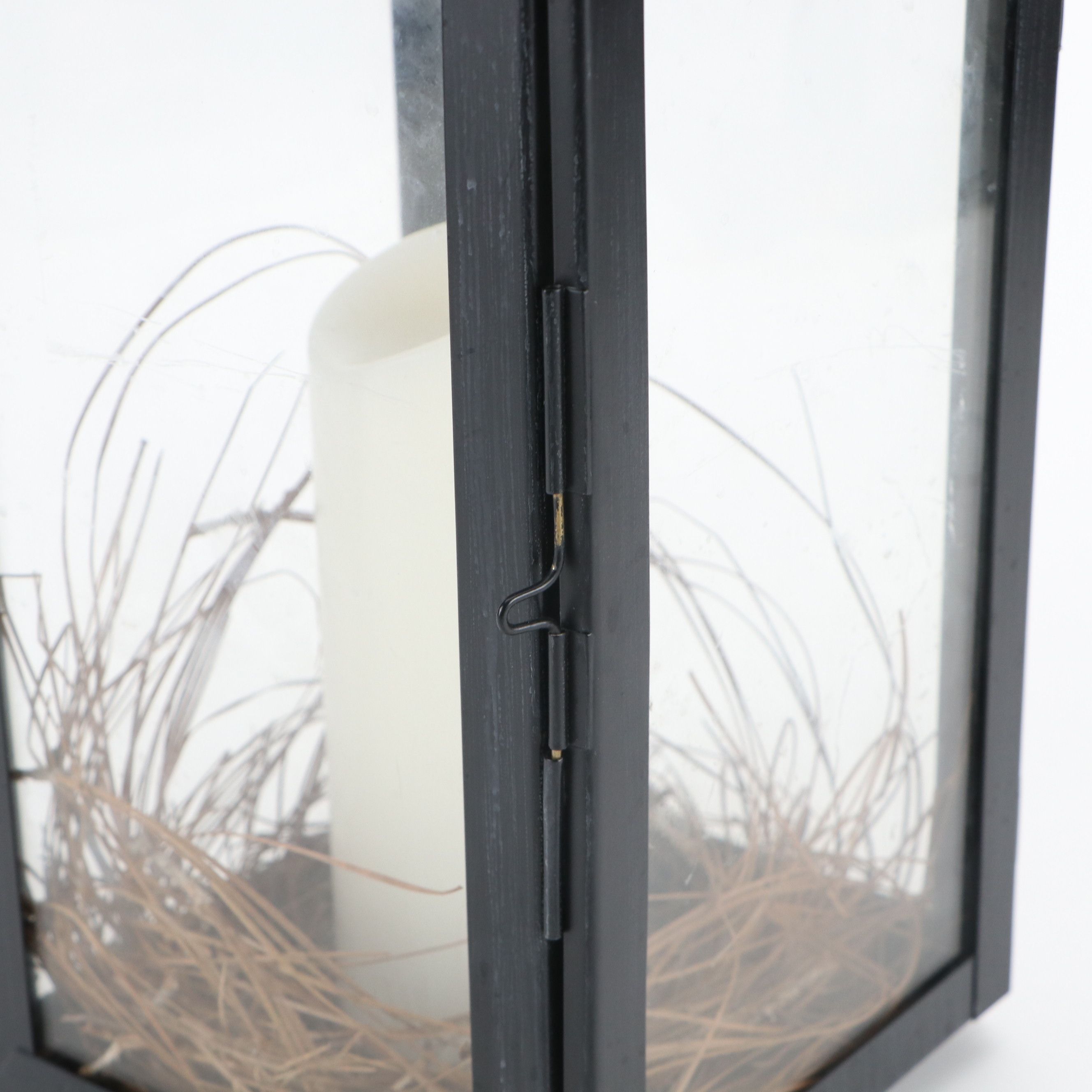 Large Metal and Glass Lantern with LED Candle