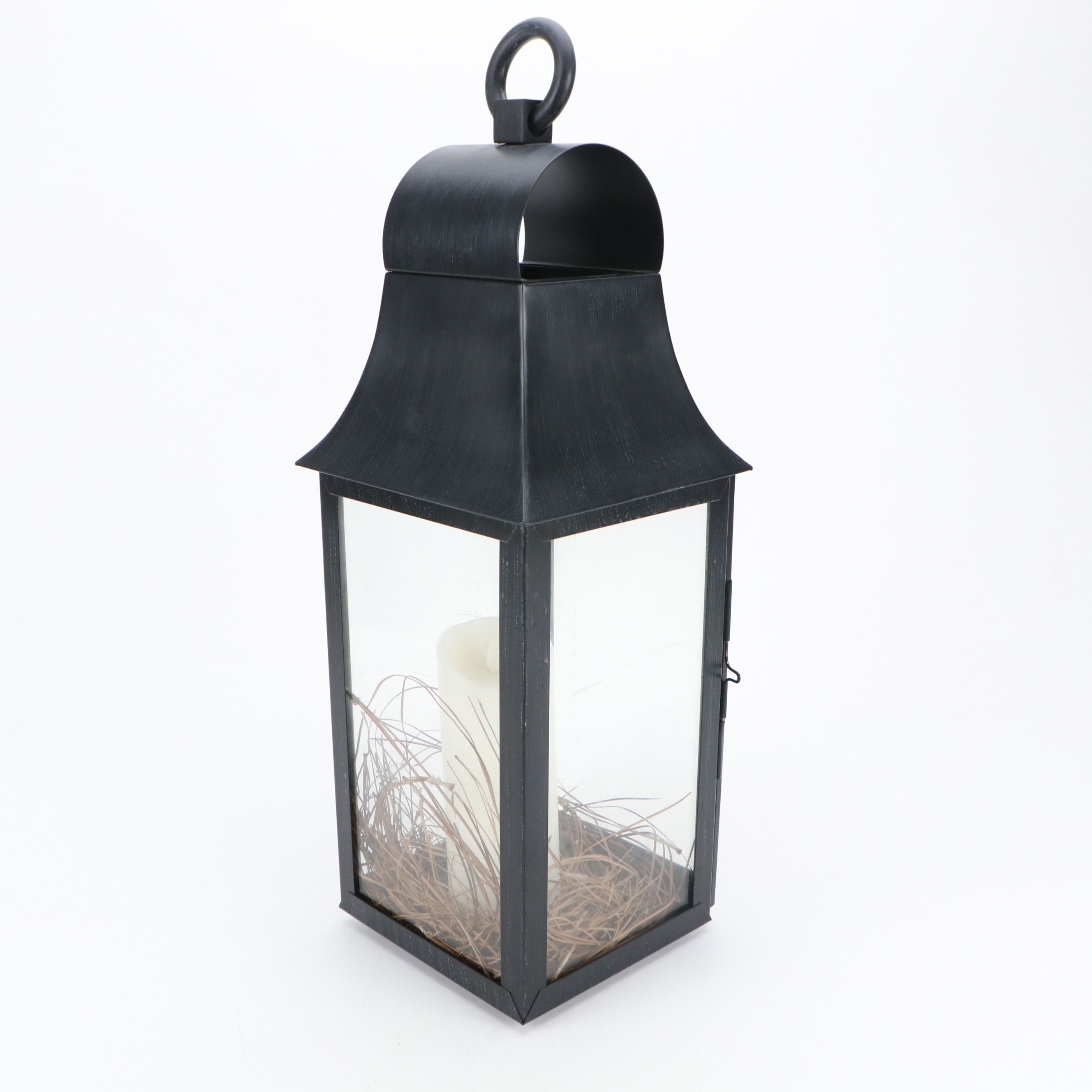 Large Metal and Glass Lantern with LED Candle