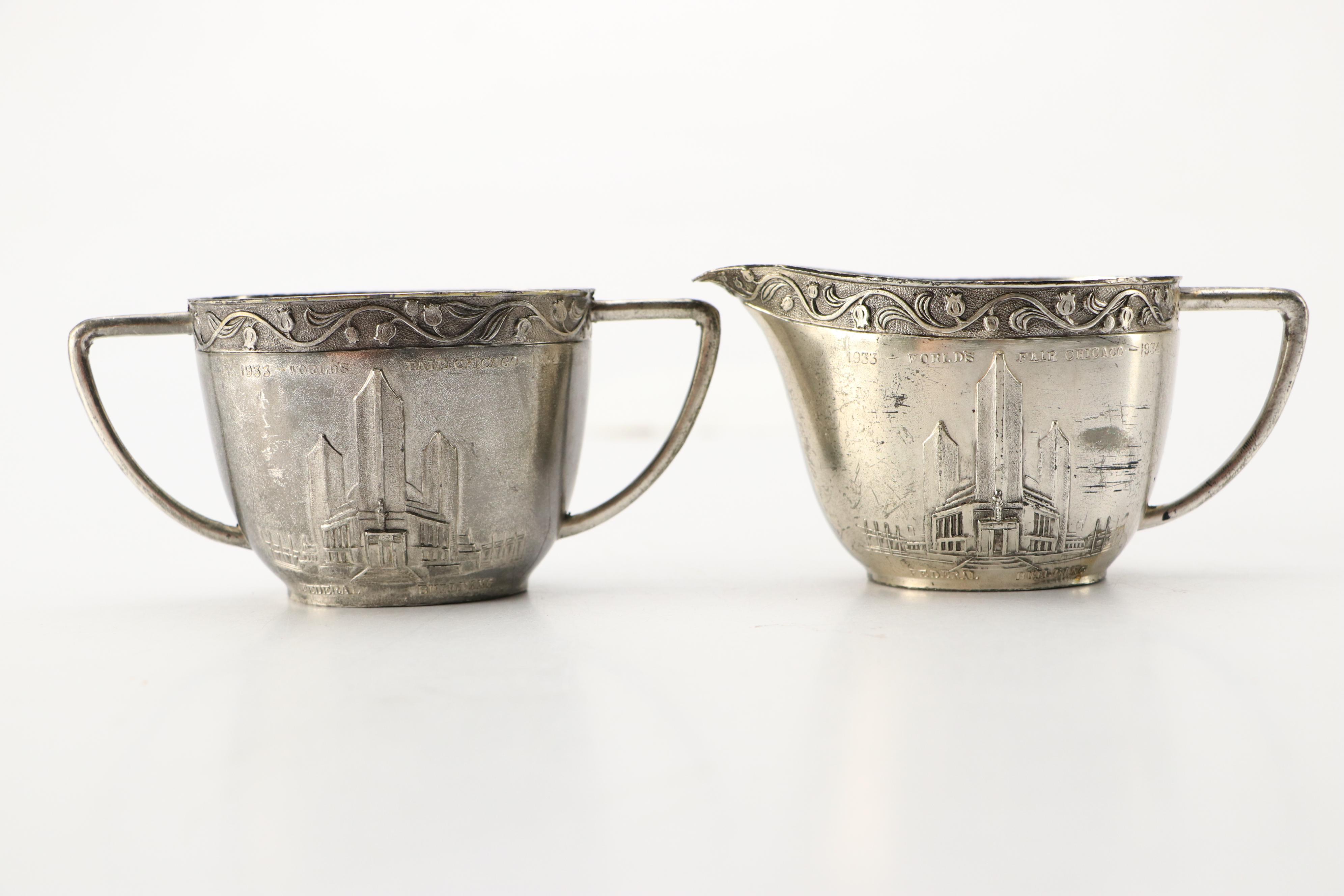 1933 Chicago World's Fair Sugar and Creamer Set with Other Tableware